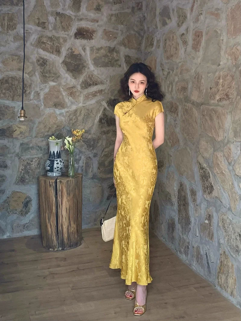 Brocade Cheongsam Qipao Maxi Dress
