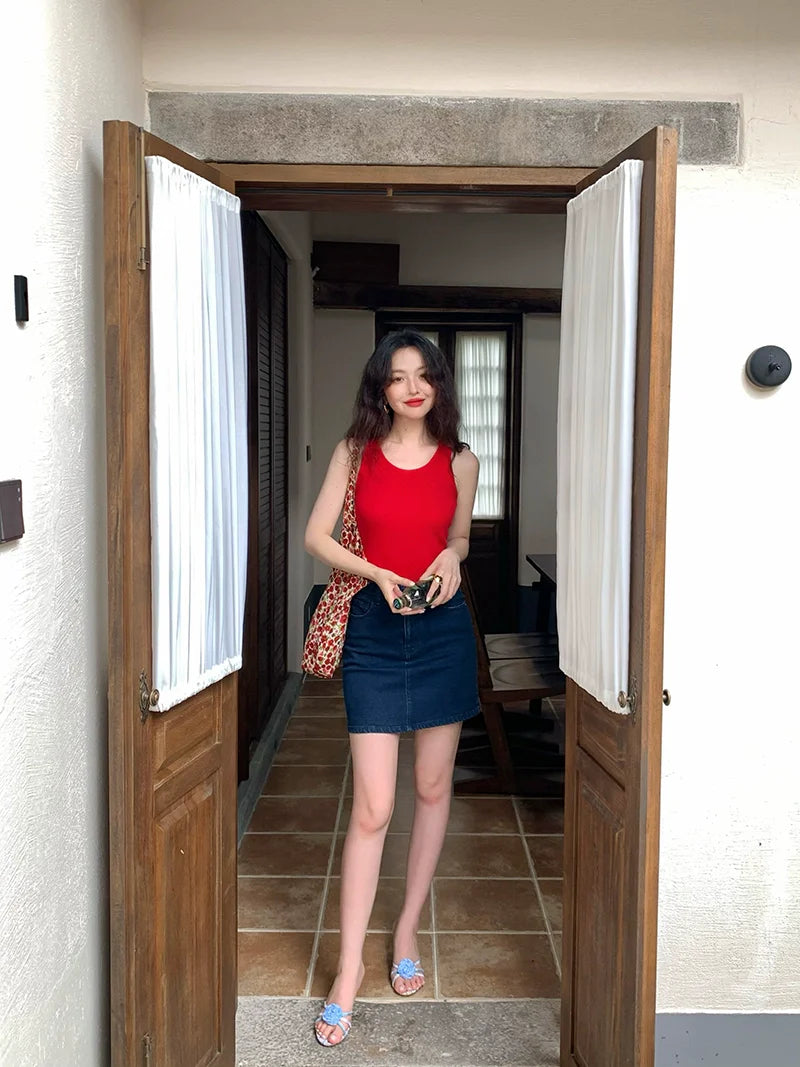 Retro Summer Slim-Fit Ribbed Tank Top