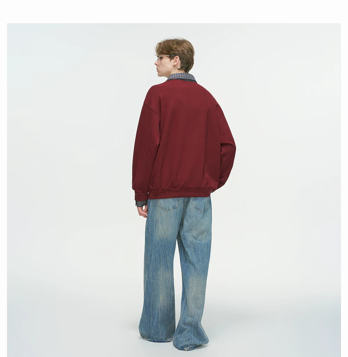 Layered Collar Half‑Zip Knit Pullover