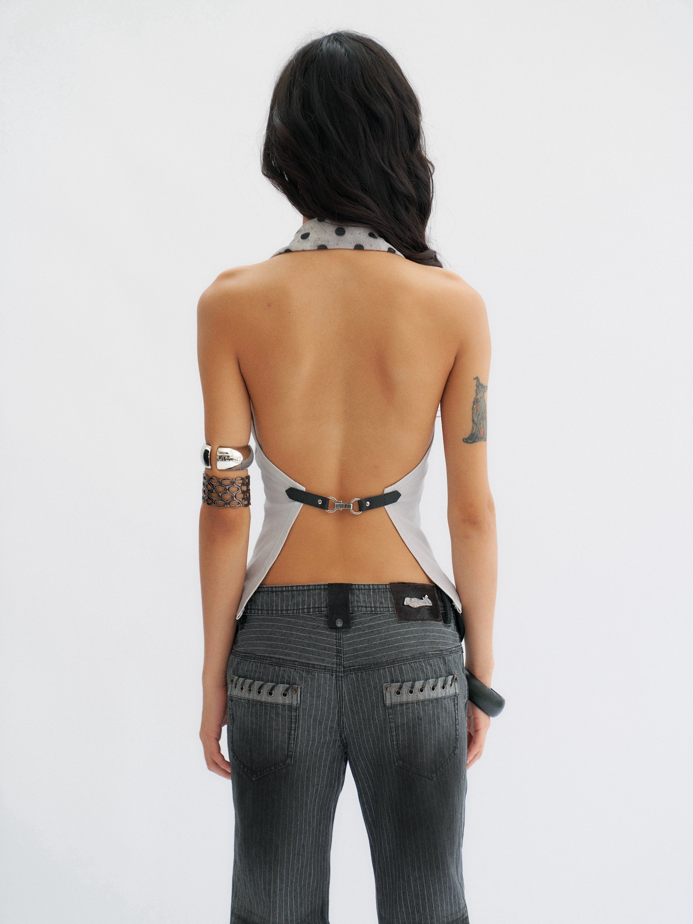 Smoke Dotted Lace-Up Halter Top