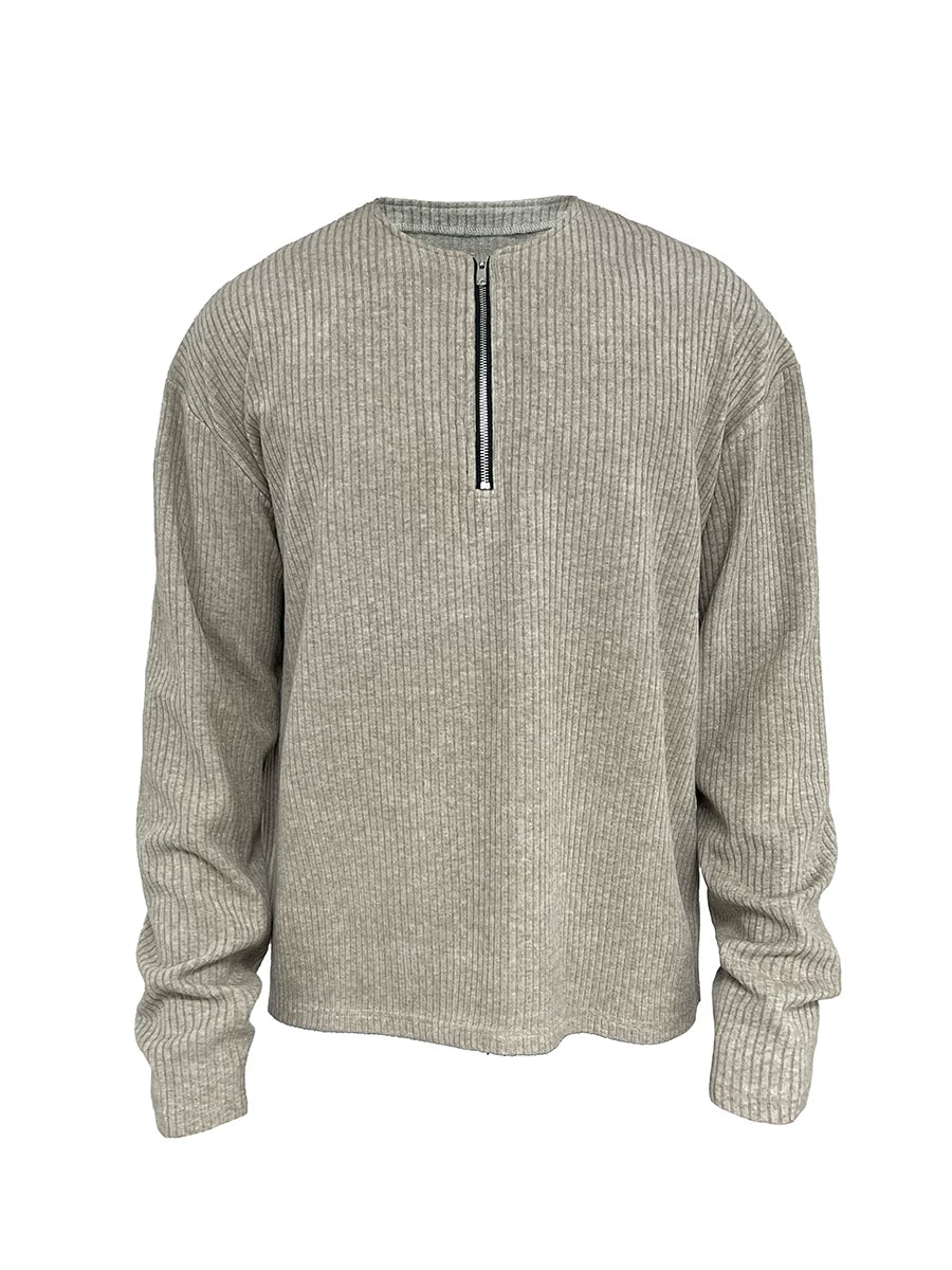 Ribbed Knit Half-Zip Pullover