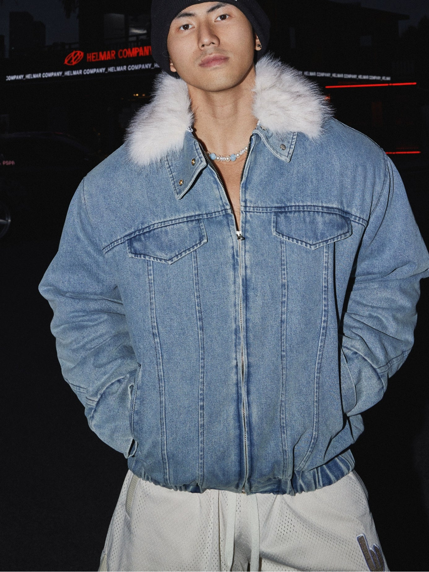 Frost Collar Zip Denim Jacket