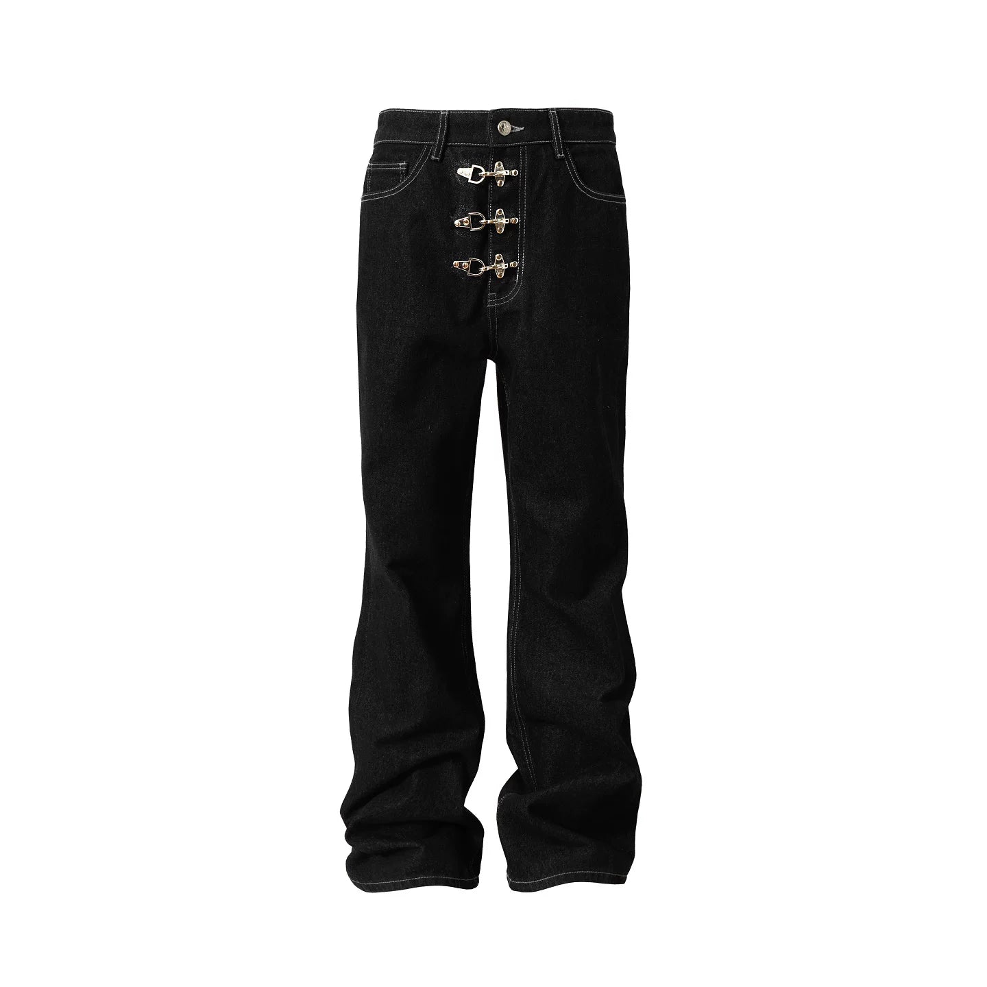 Buckle Embellished Wide Leg Jeans