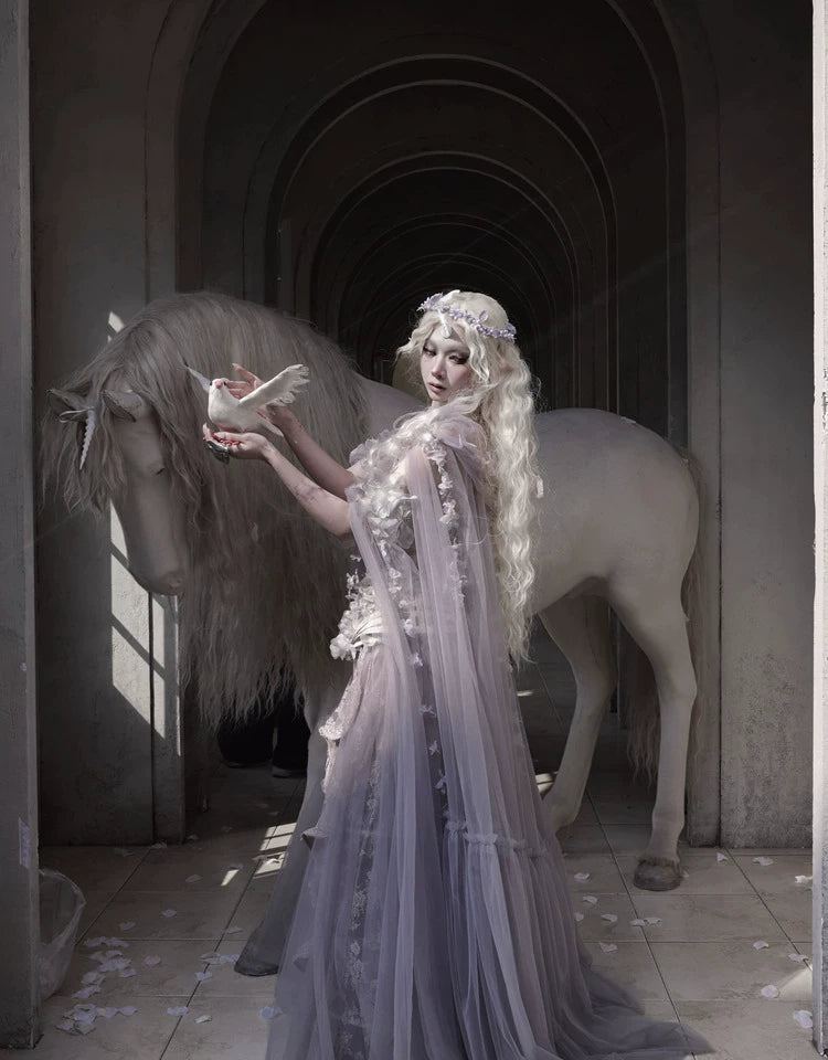 Lavender Embellished Tulle Cape