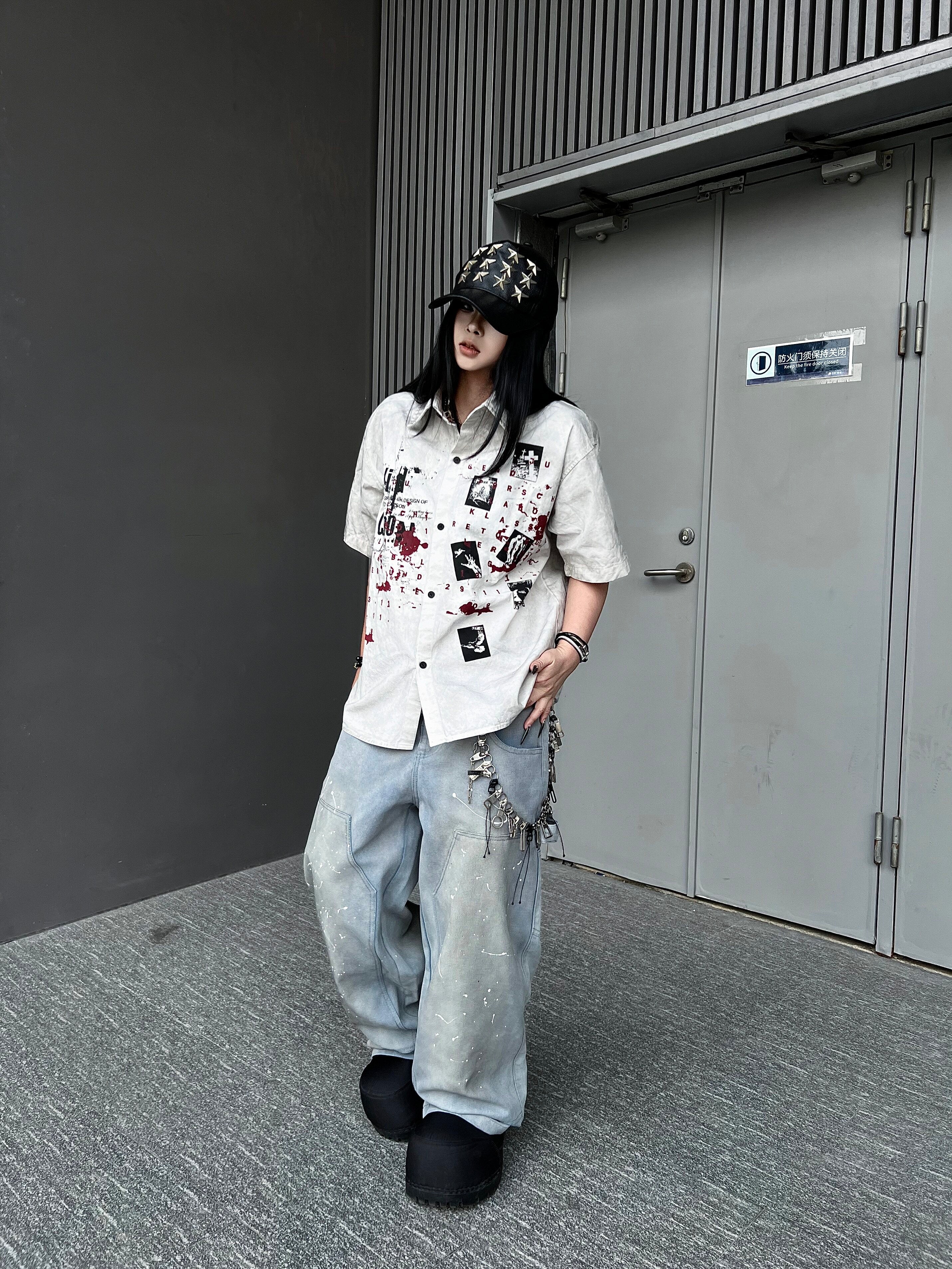 Men's Splatter Graphic-Print Short-Sleeve Shirt