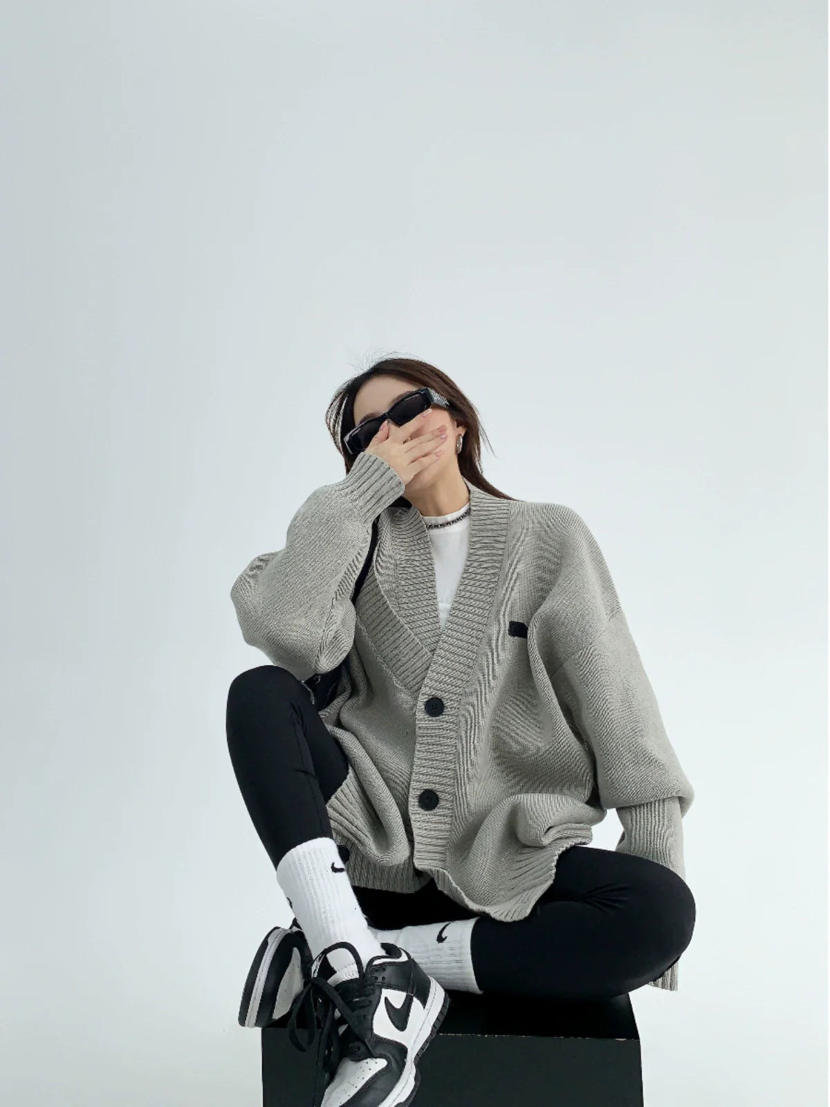 Asymmetrical Ink Studio Oversized Knit Cardigan