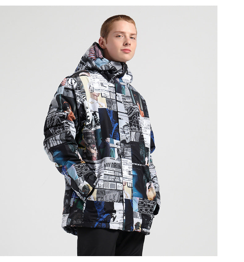 Graphic Print Hooded Snowboard Jacket