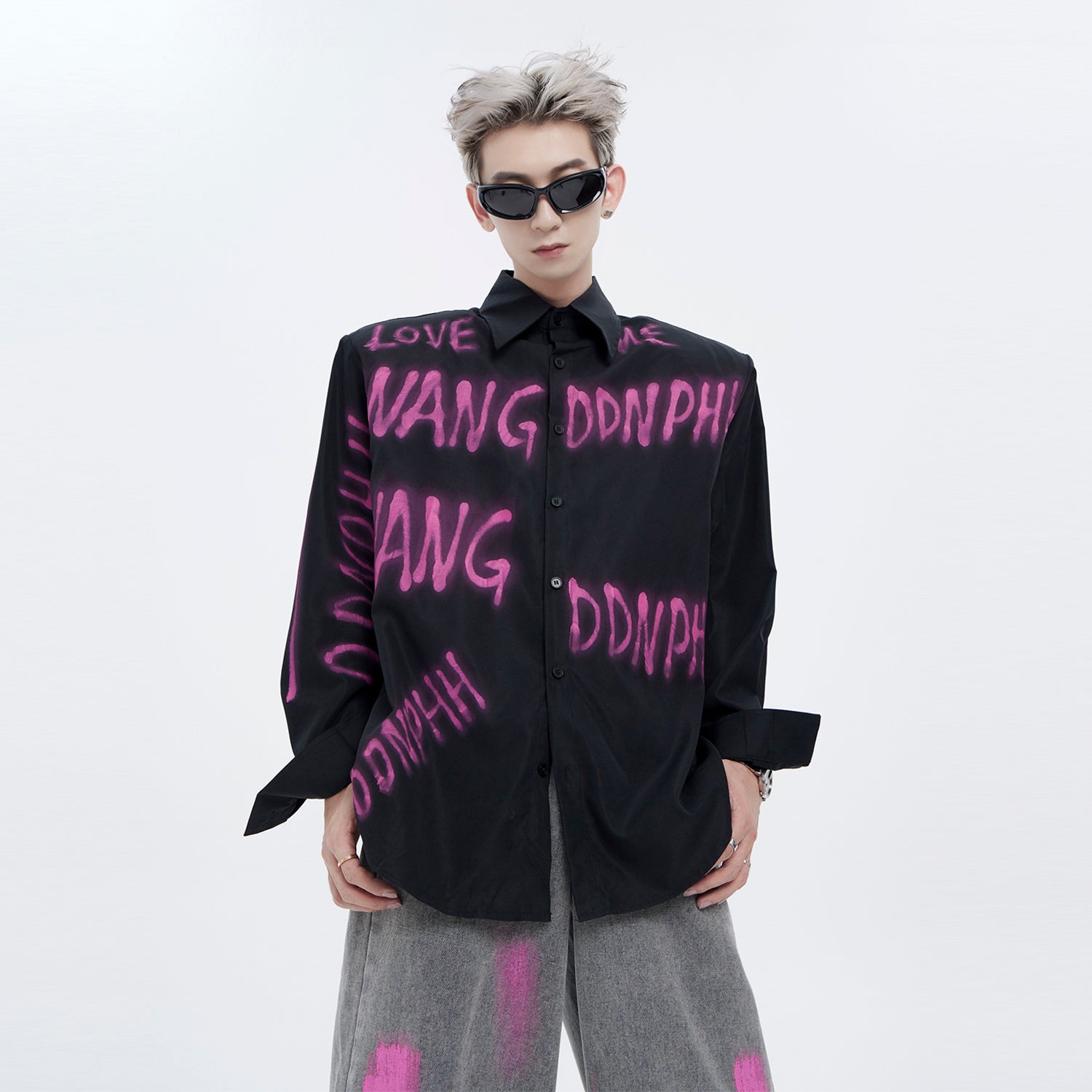 Graffiti Print Button-Up Shirt