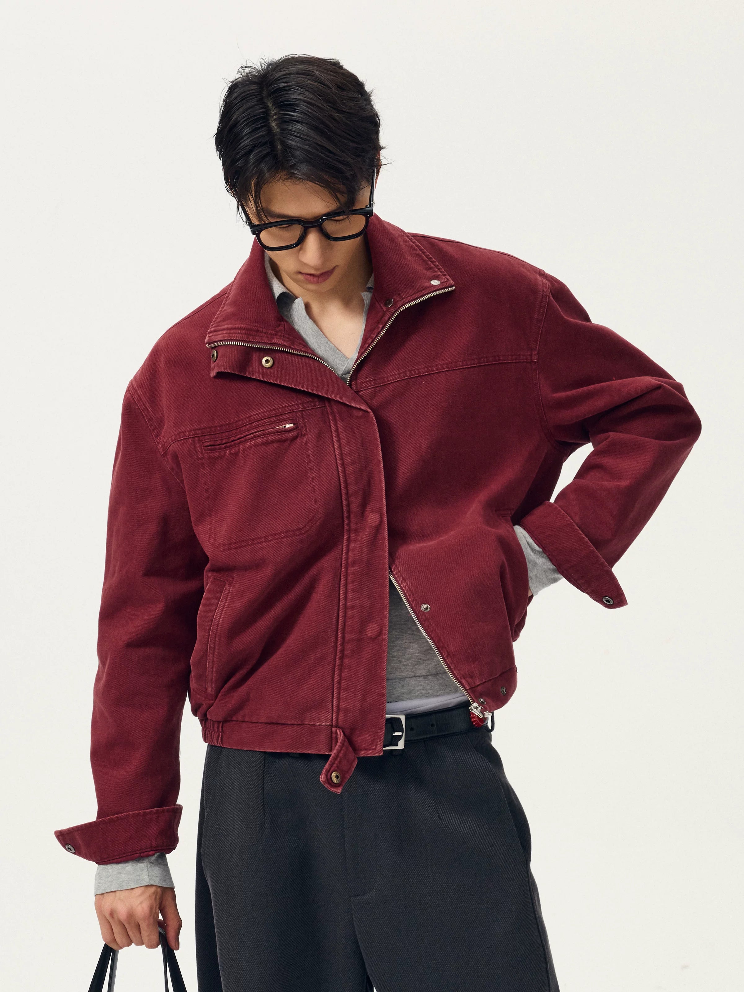 Crimson Crest High-Collar Jacket