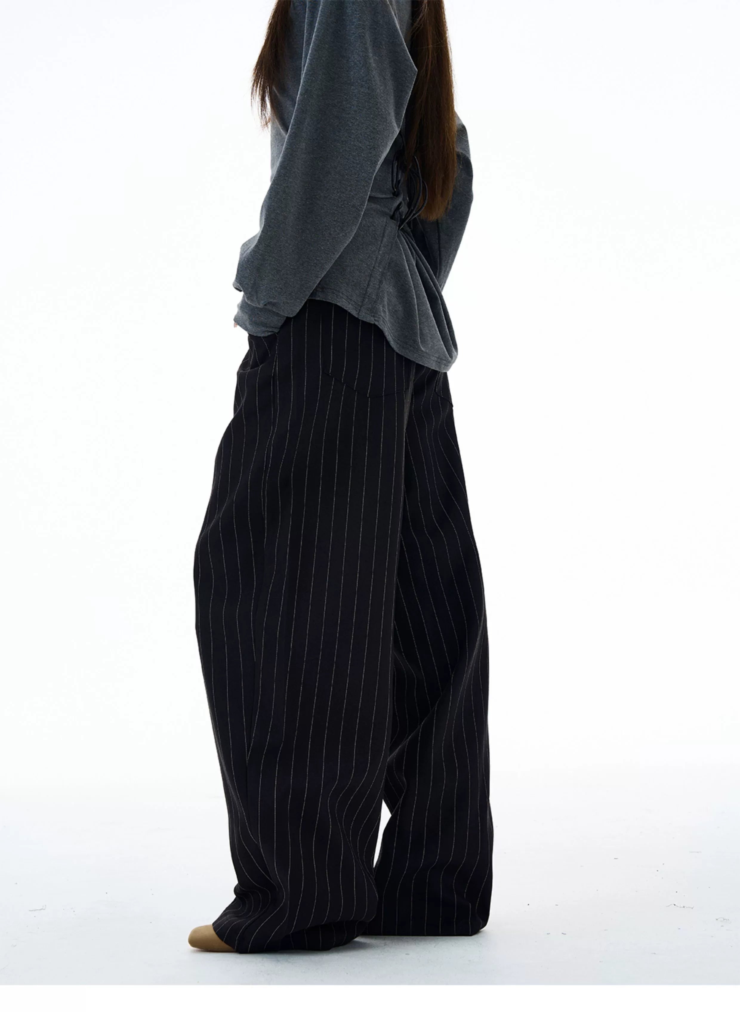 Chocolate Pinstripe Wide-Leg Trousers