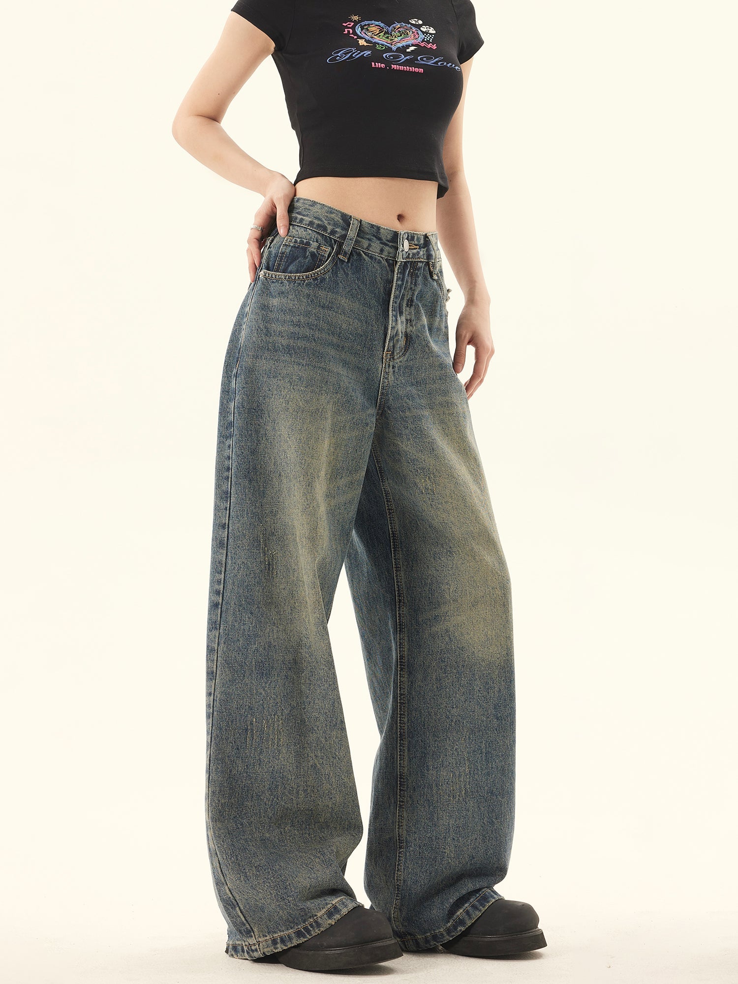 Vintage High Rise Wide -Bein -Jeans