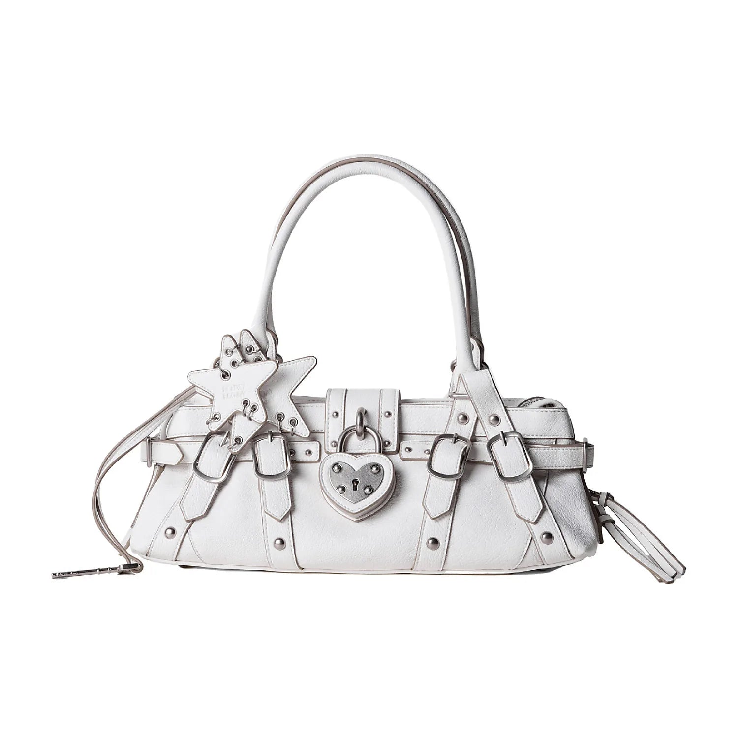 Heart-Lock Belted East-West Satchel - Pearl White