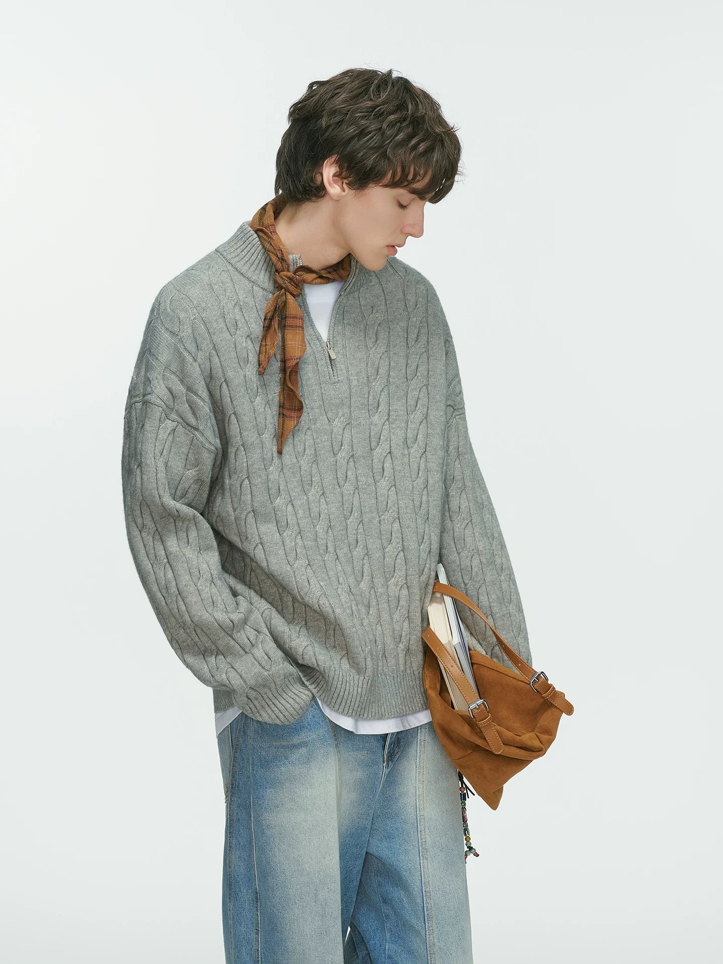 Auburn Studio Cable-Knit Half‑Zip Sweater