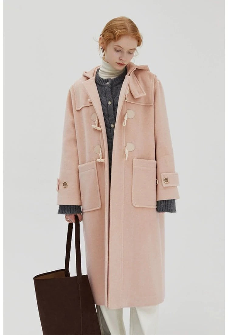 Winter Thicken College Style Hooded Mid-Length Melton Wool Coat - chiclara
