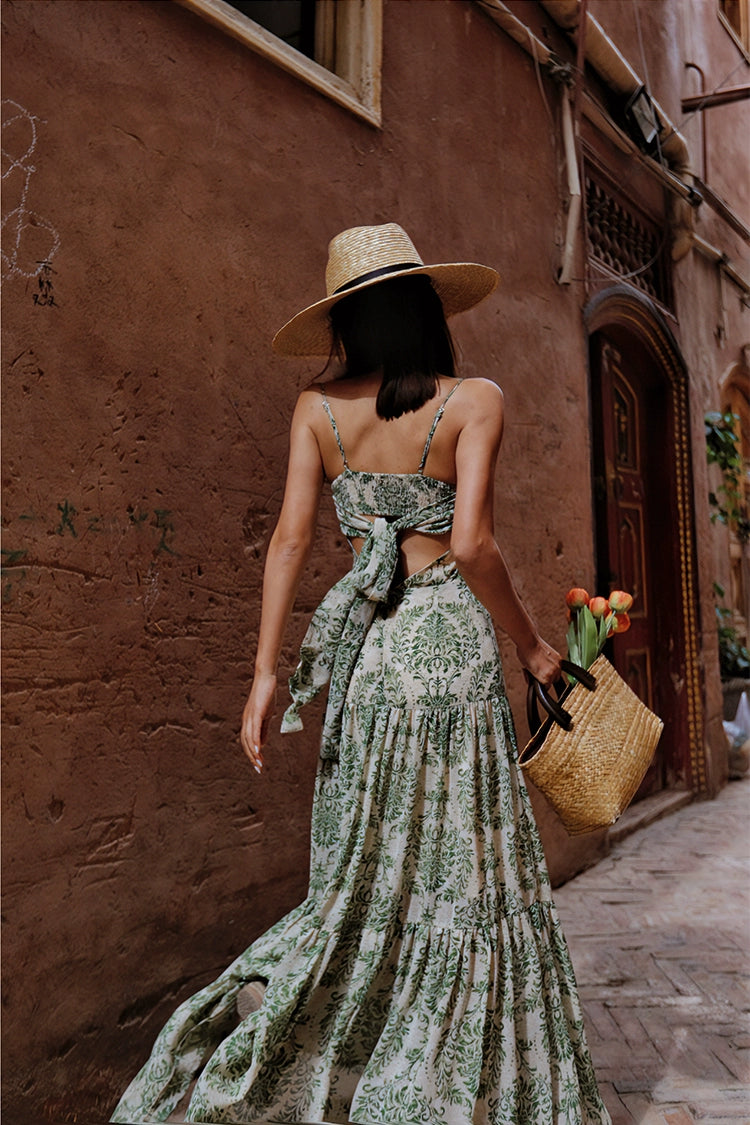 Green Floral Print Maxi Dress