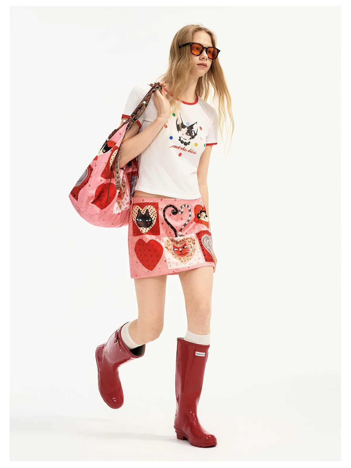 Candy Hearts Kitty Patchwork Mini Skirt