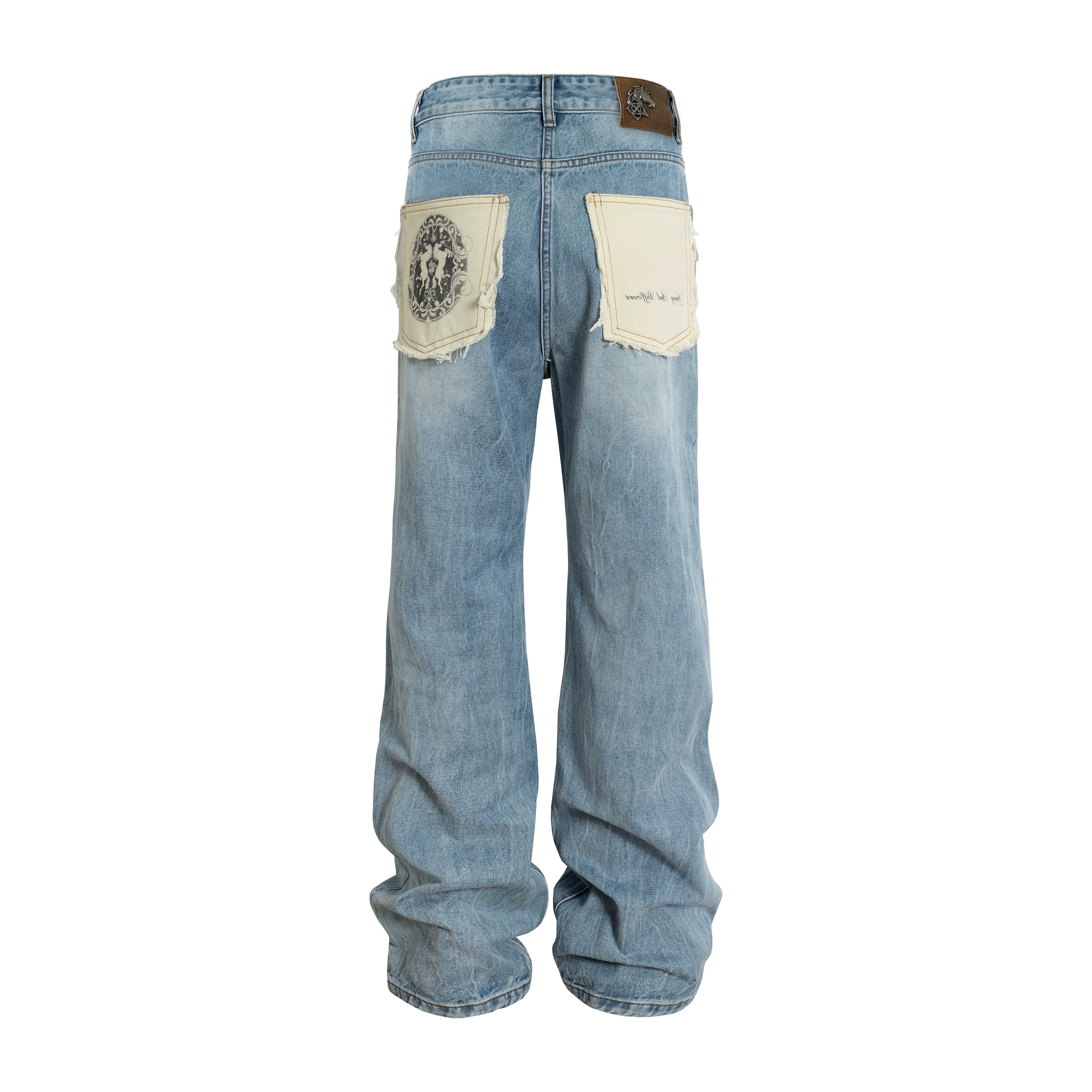Contrast Patch Pocket Wide Leg Jeans