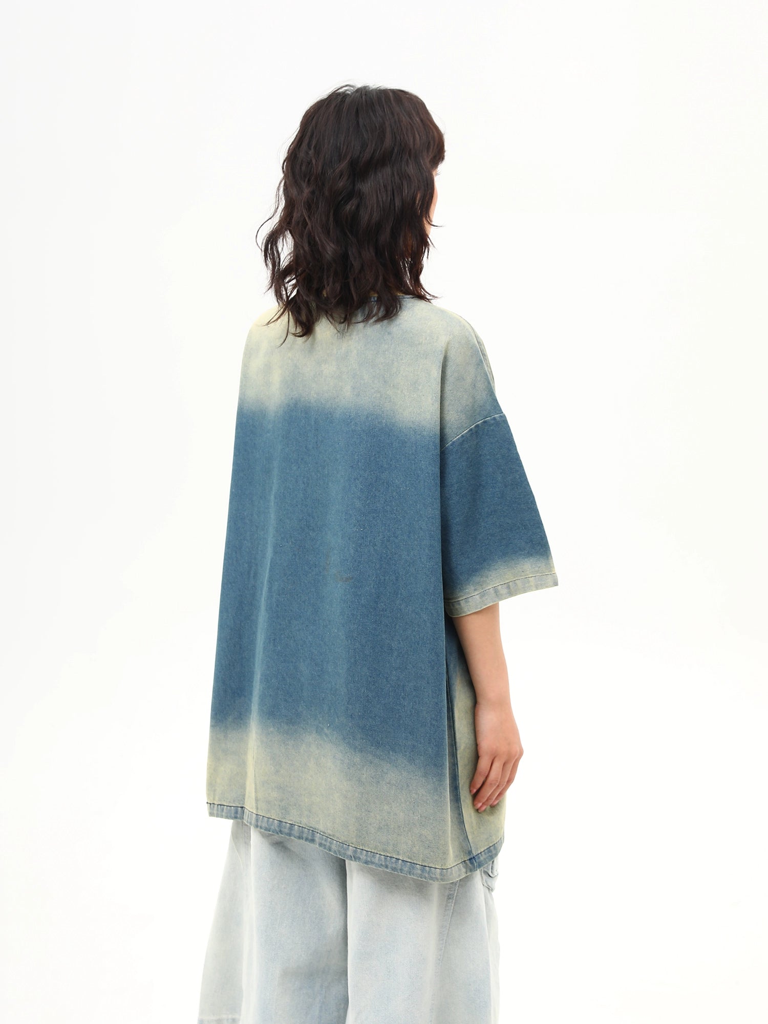 Oversized Distressed Denim Wash Graphic Tee