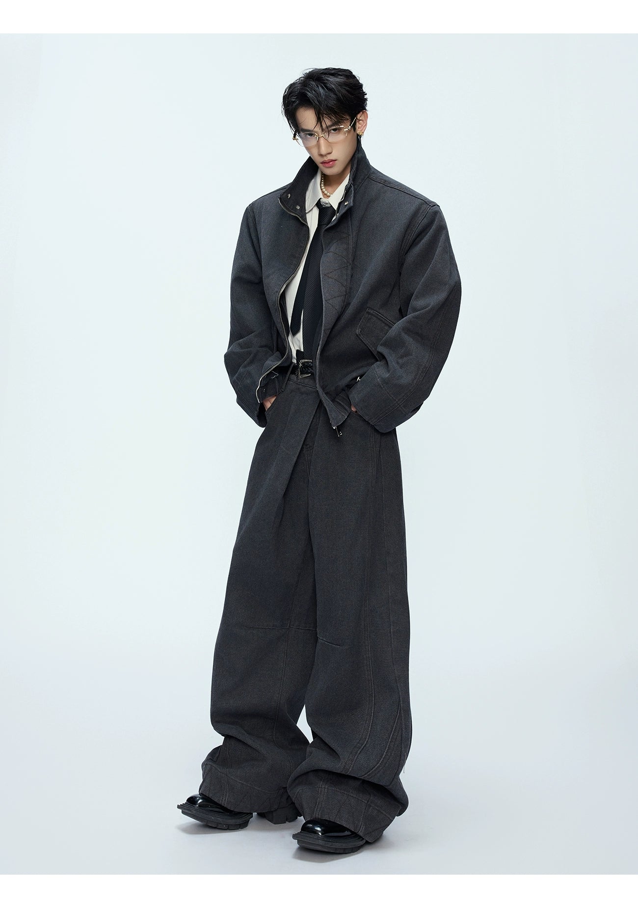 Oversized Bomber Jacket and Wide-Leg Trousers Setup