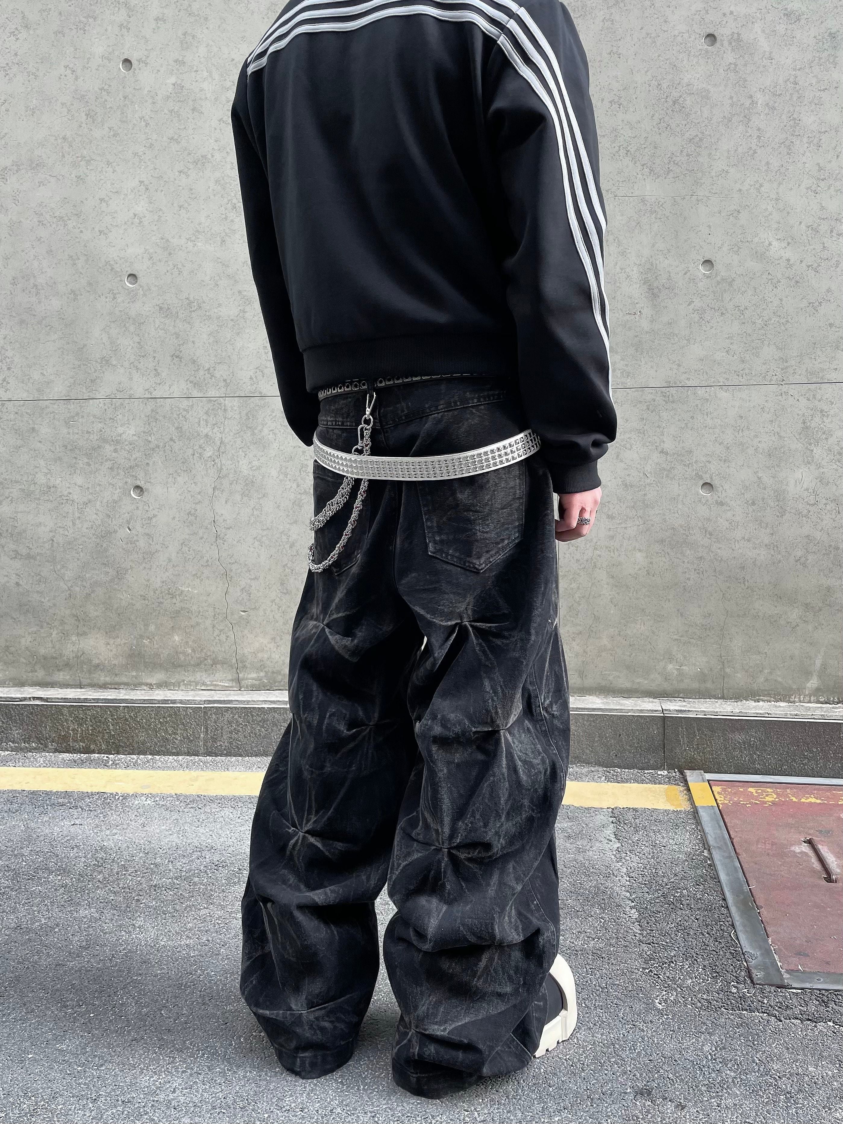 3D Geometric Pleated Wide Leg Jeans