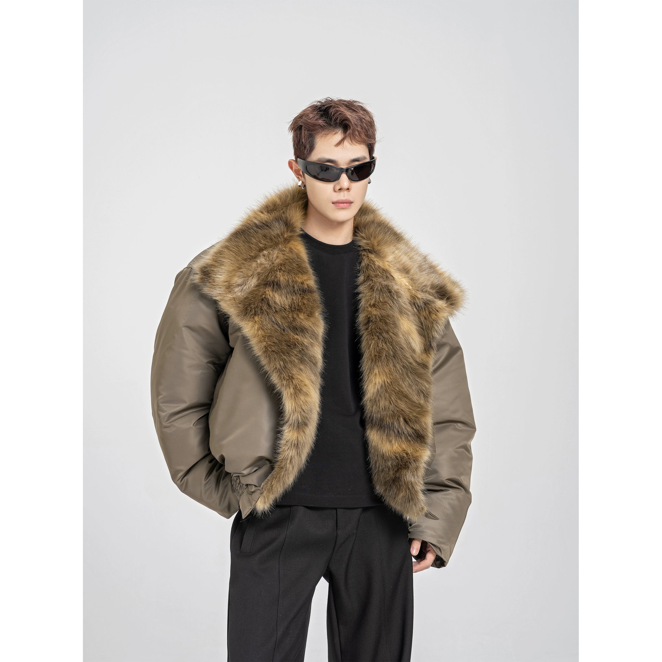 Oversized Puffer Jacket with Faux Fur Collar