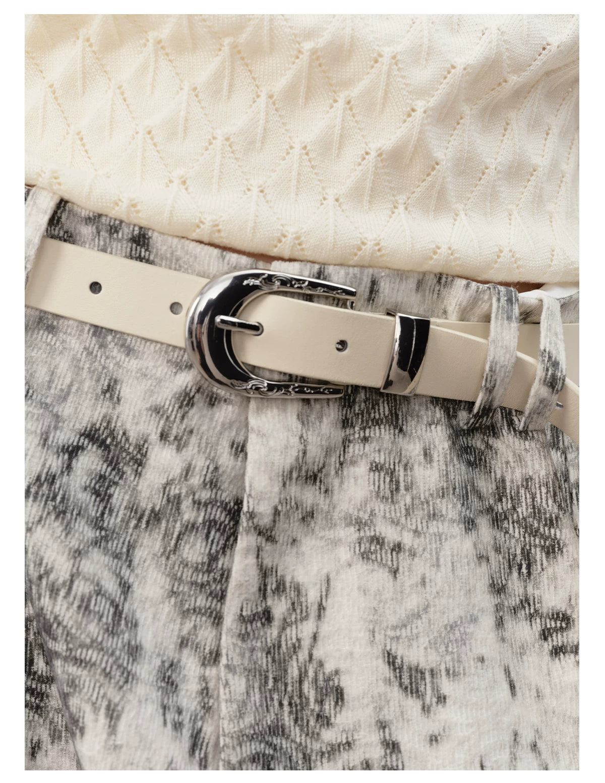 Curved Silver Buckle Belt