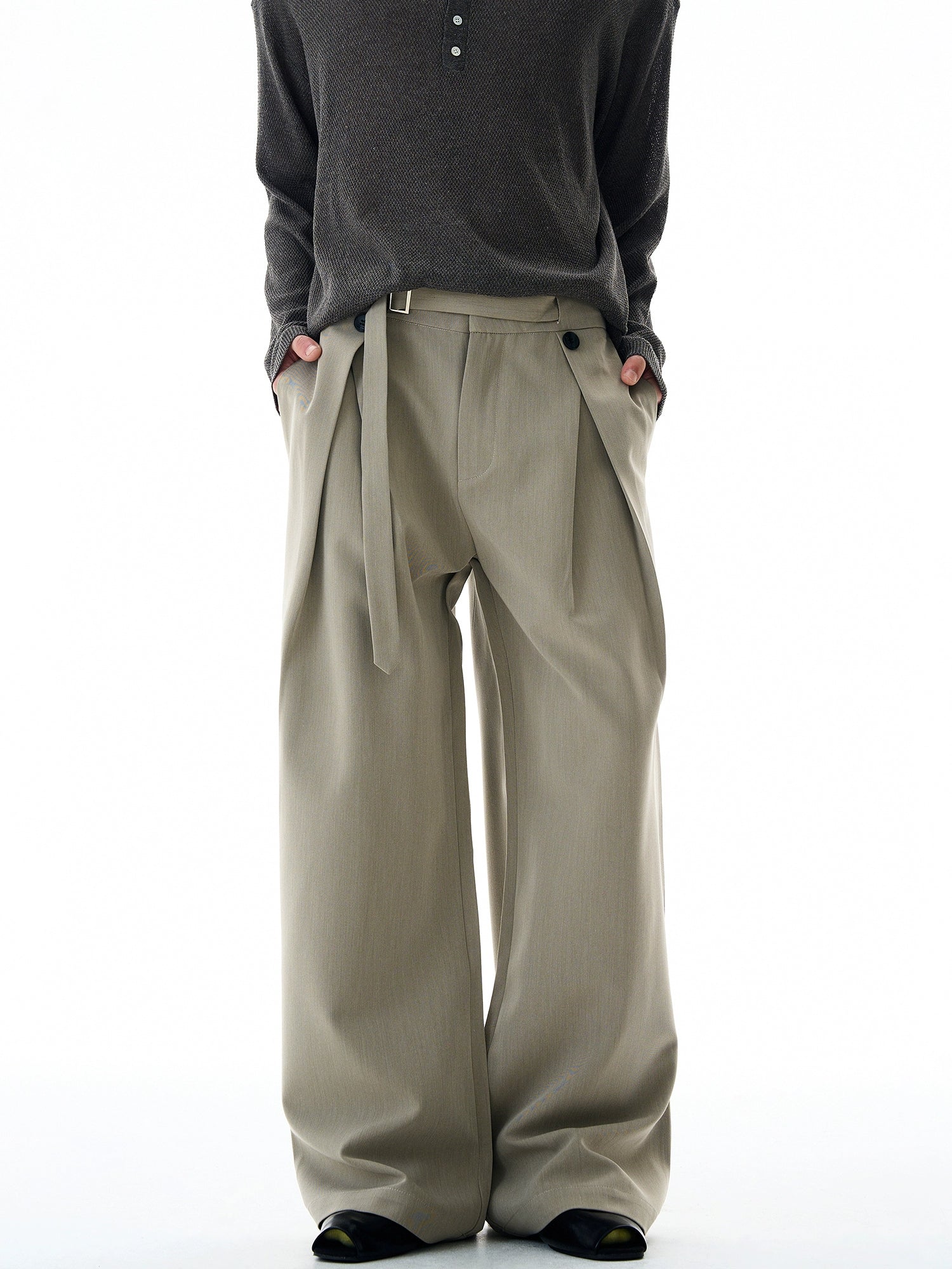 Sand Crest Draped Wide Trousers