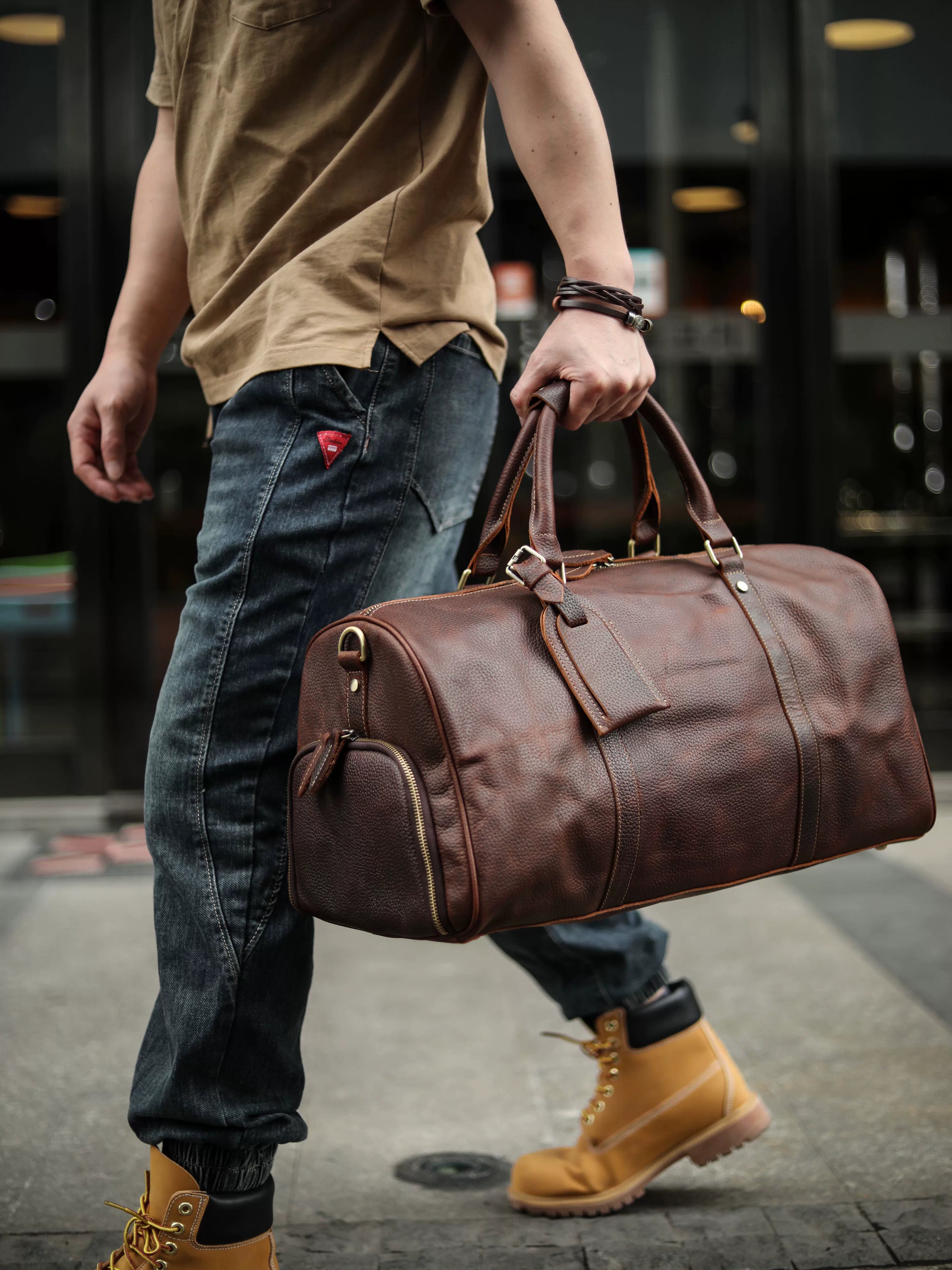 First-Layer Cowhide Travel Weekender Bag