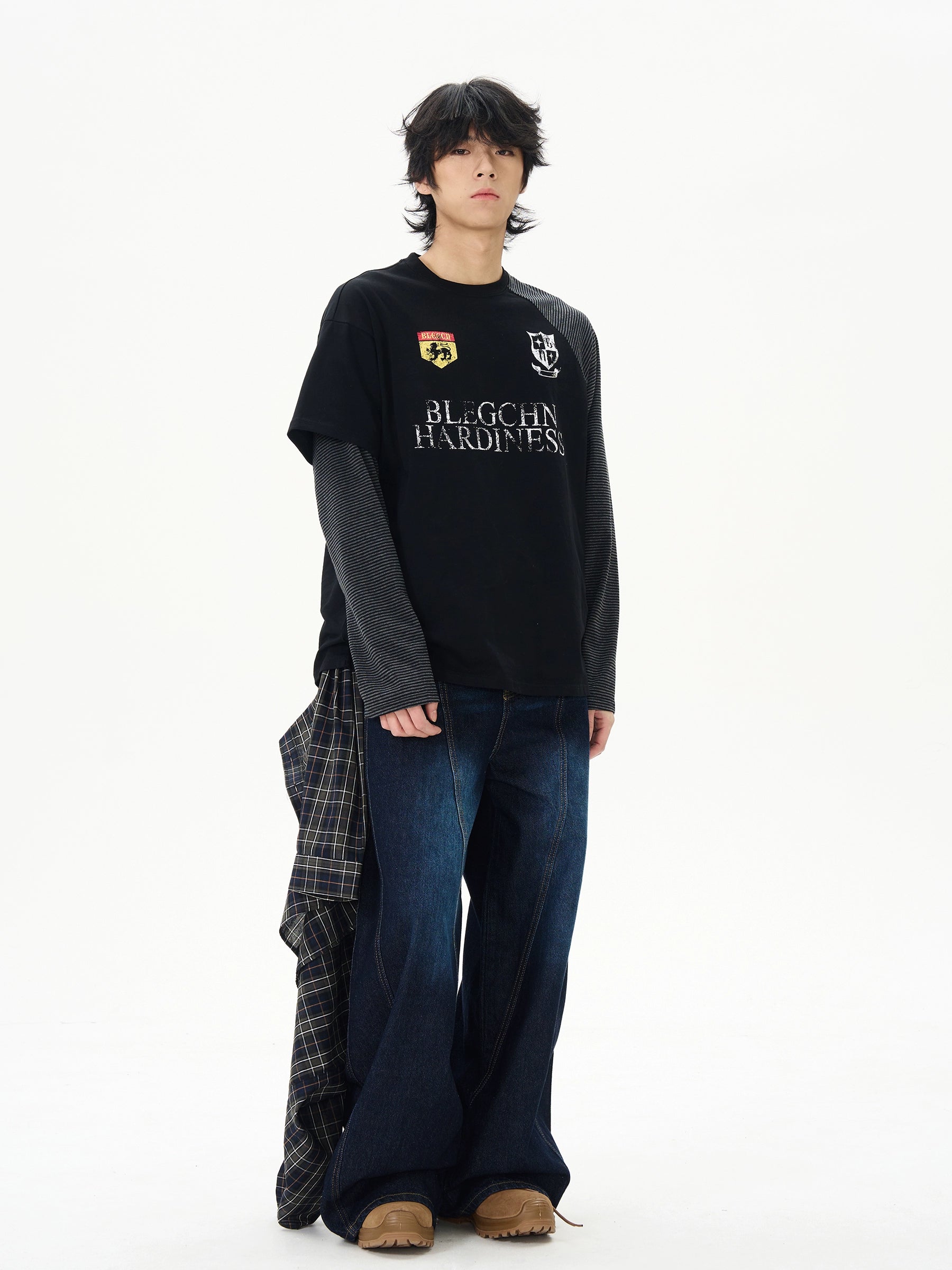 Layered Patchwork Varsity Long Sleeve Tee