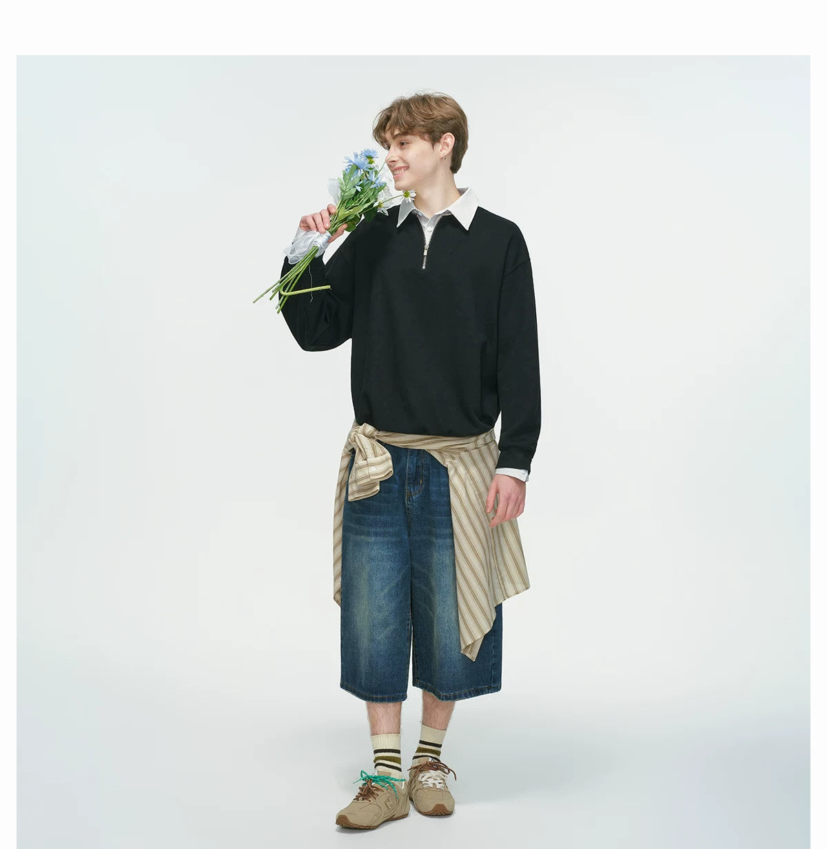 Layered Collar Half‑Zip Knit Pullover
