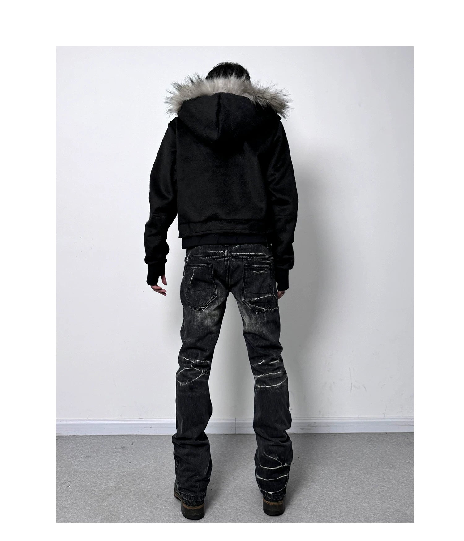 Cross Coffin Gold Raccoon Fur Cropped Hoodie