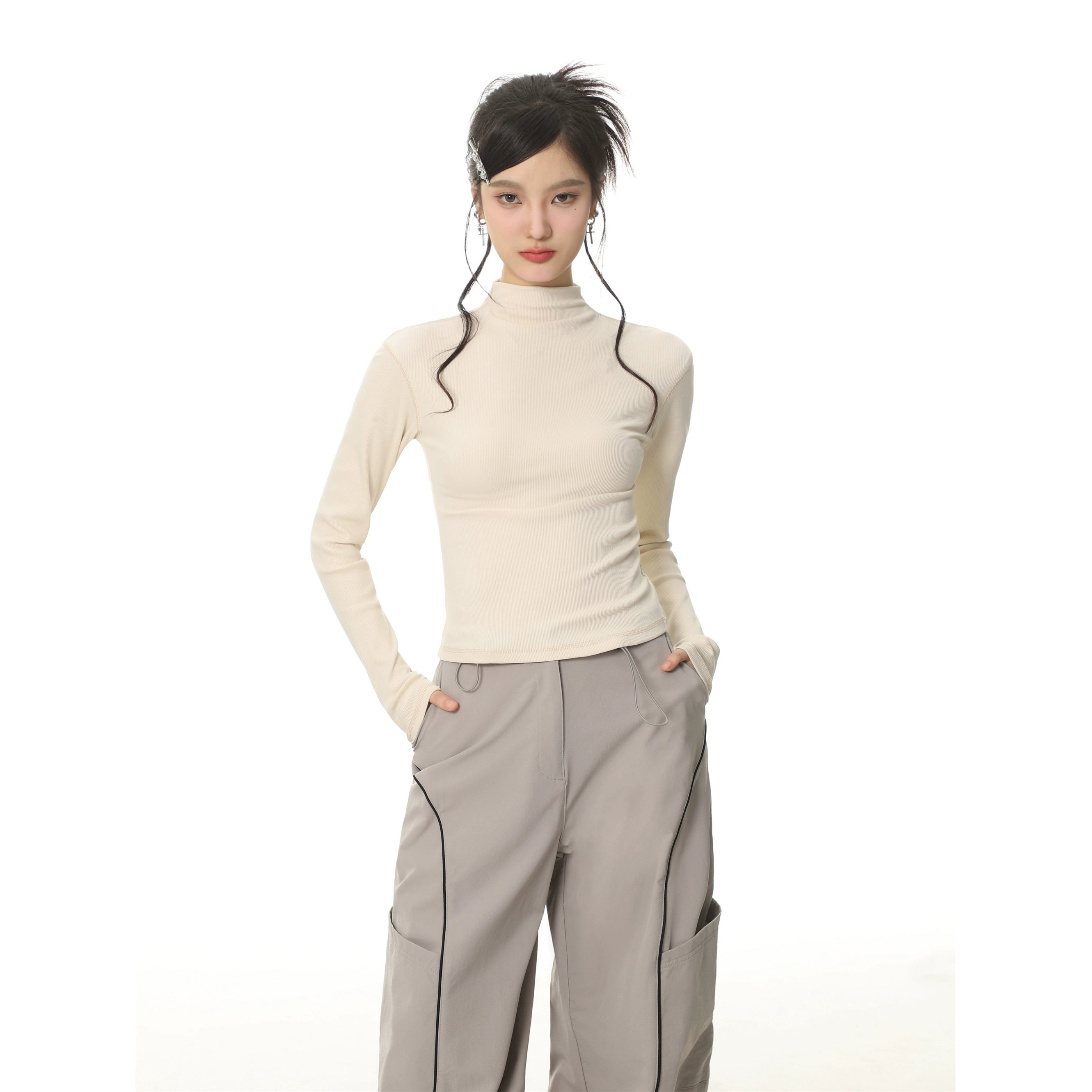 아메리칸 스타일 브러시드 모크넥 롱슬리브 티셔츠