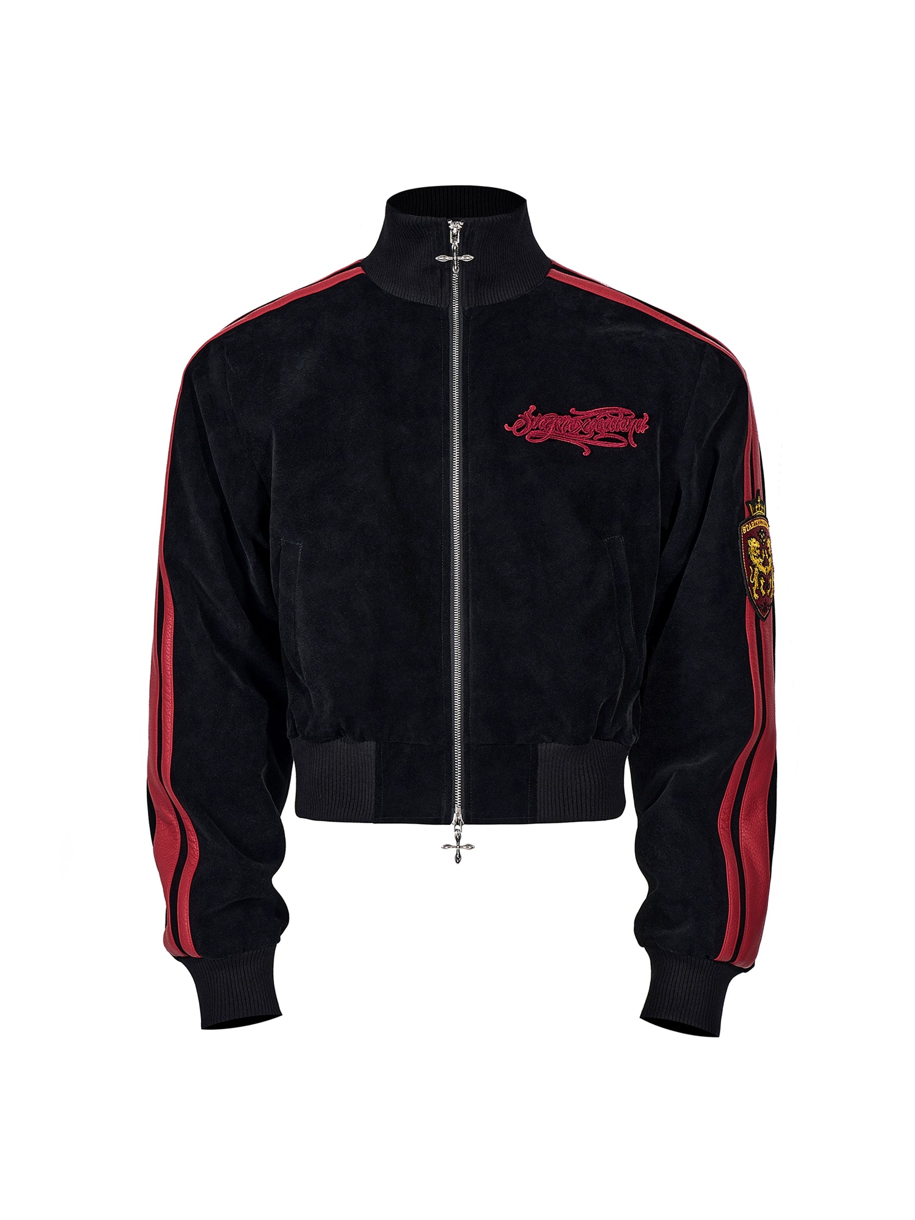 Crimson Crest Varsity Suede Jacket
