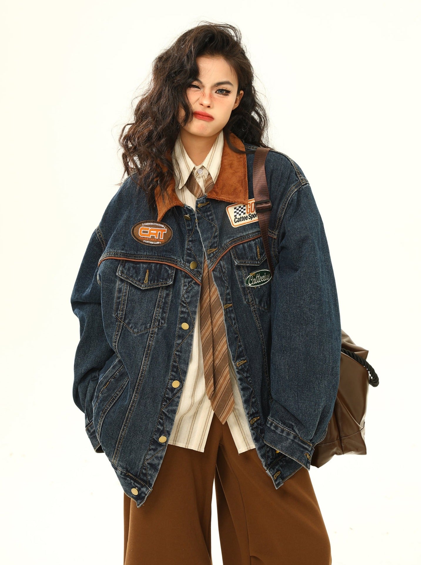 Racing Patch Denimjacke mit Cordkragen