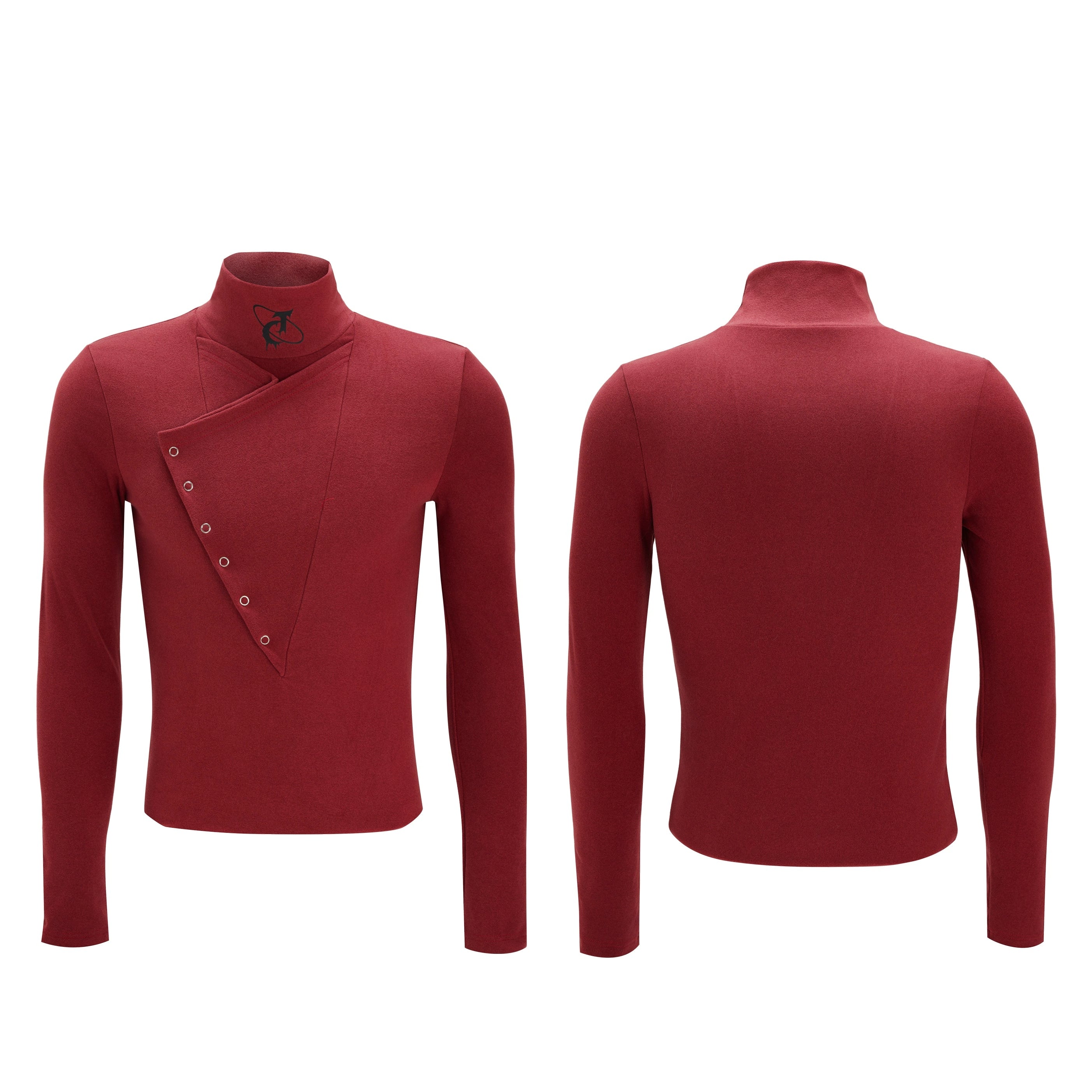 Asymmetric Crest Button Turtleneck