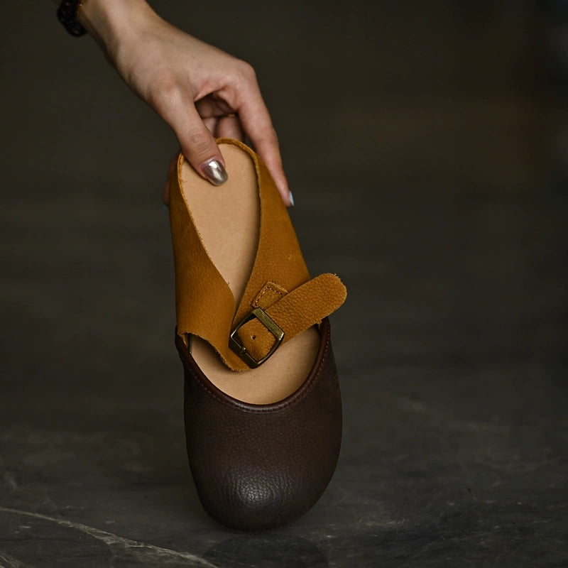 Two-Tone Leather Mary Jane Flats