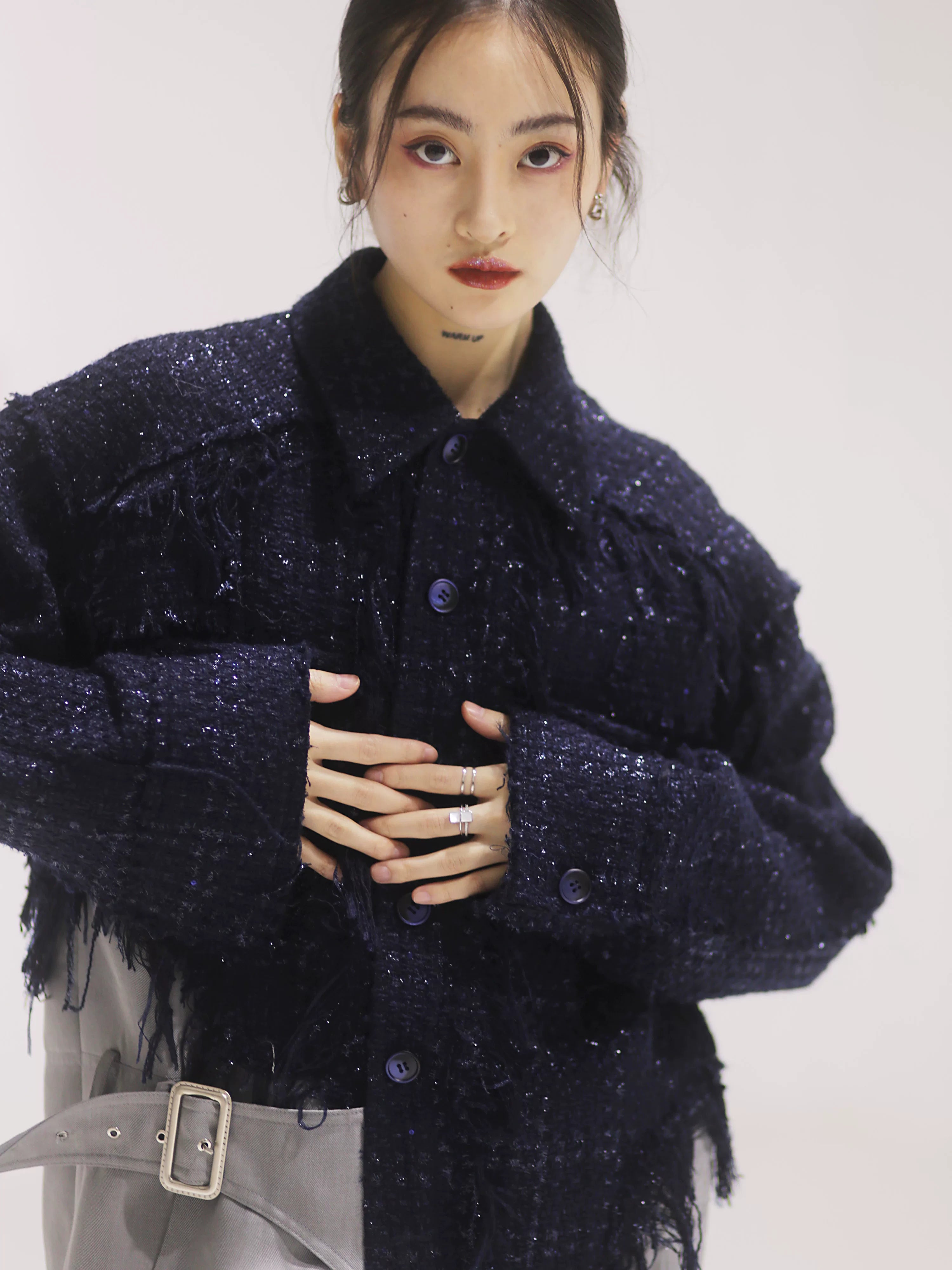 Midnight Fringe Cropped Tweed Jacket