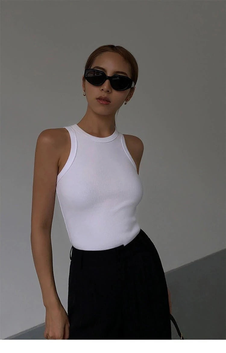 Summer Black Knitted Spaghetti Strap Tank Top - chiclara