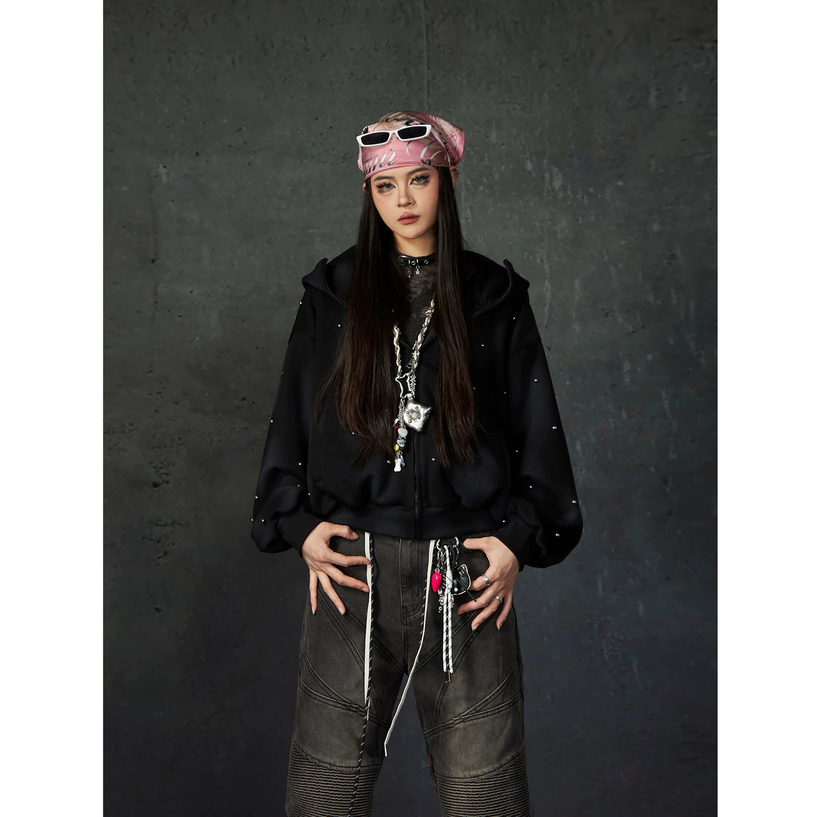 Nebula Drift Studded Zip Hoodie