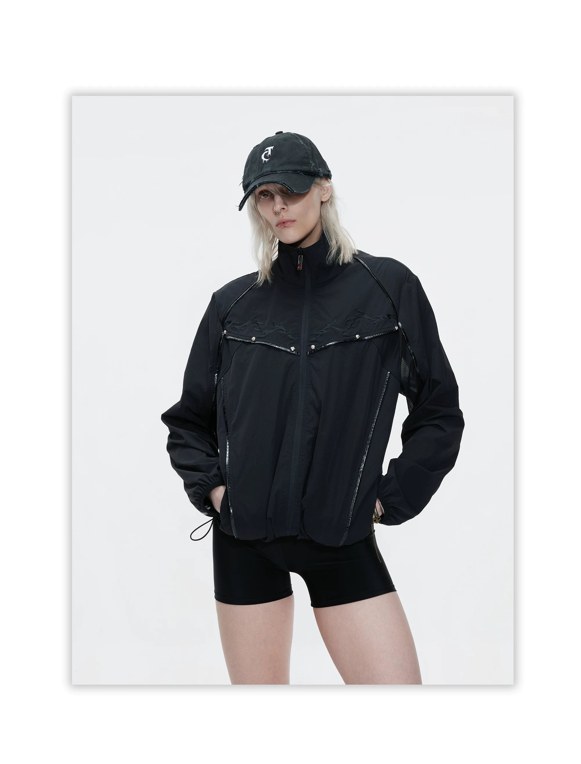 Embroidered Yoke Zip Front Windbreaker