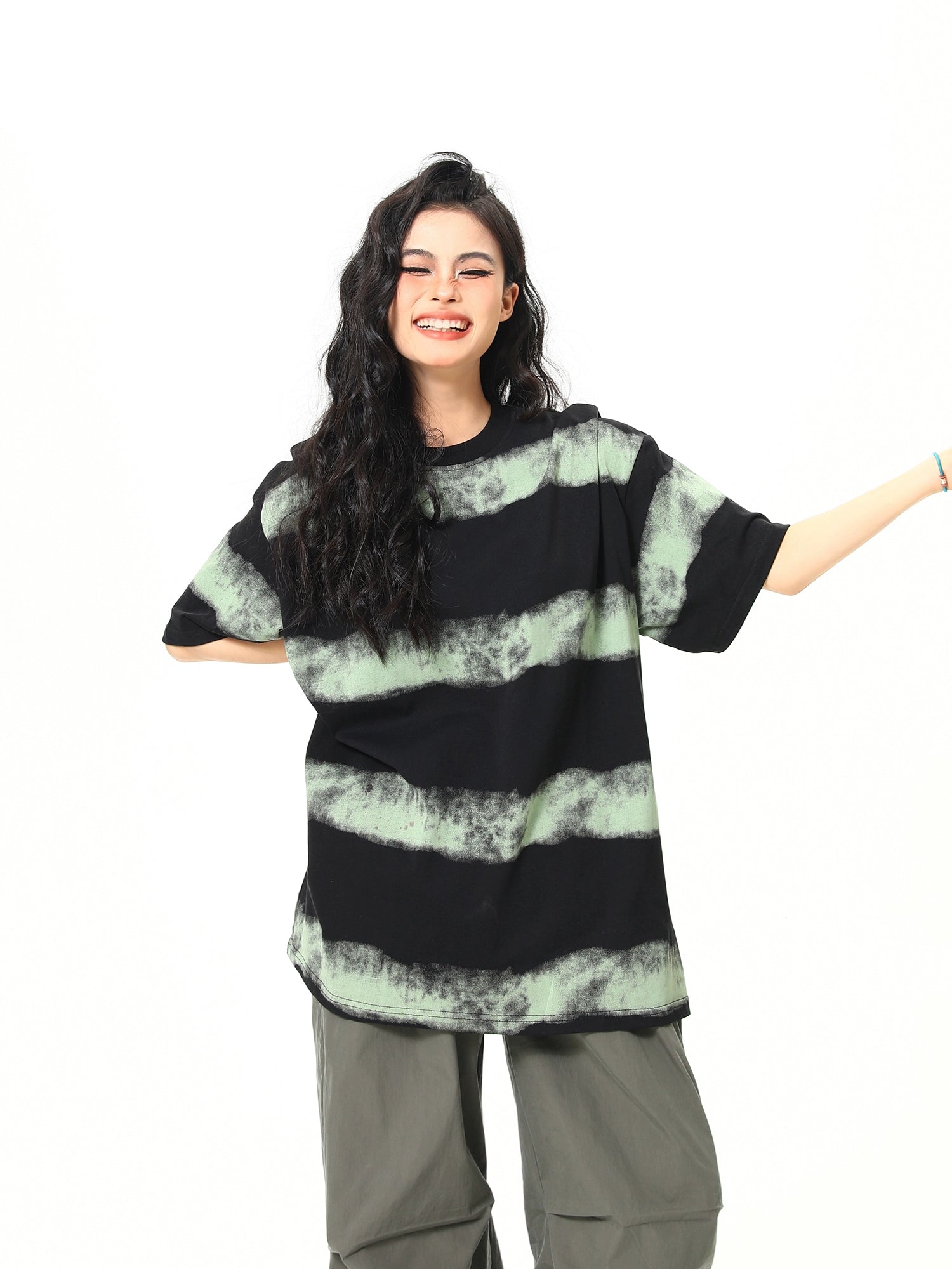 Acid Wash Striped Oversized Tee