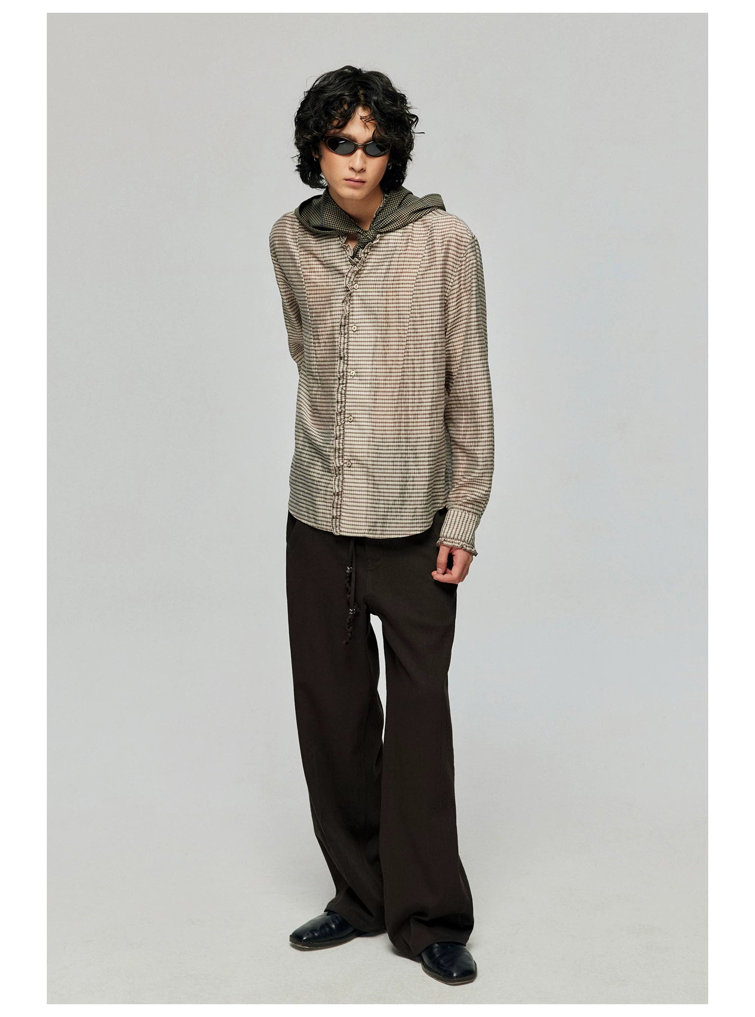 Ruffle-Trim Checked Button-Up Shirt