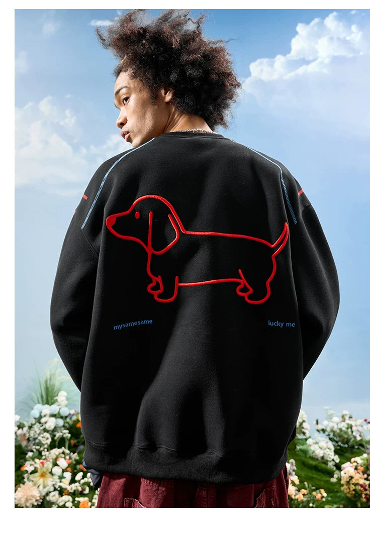 Dachshund Embroidered Oversized Crewneck Sweatshirt