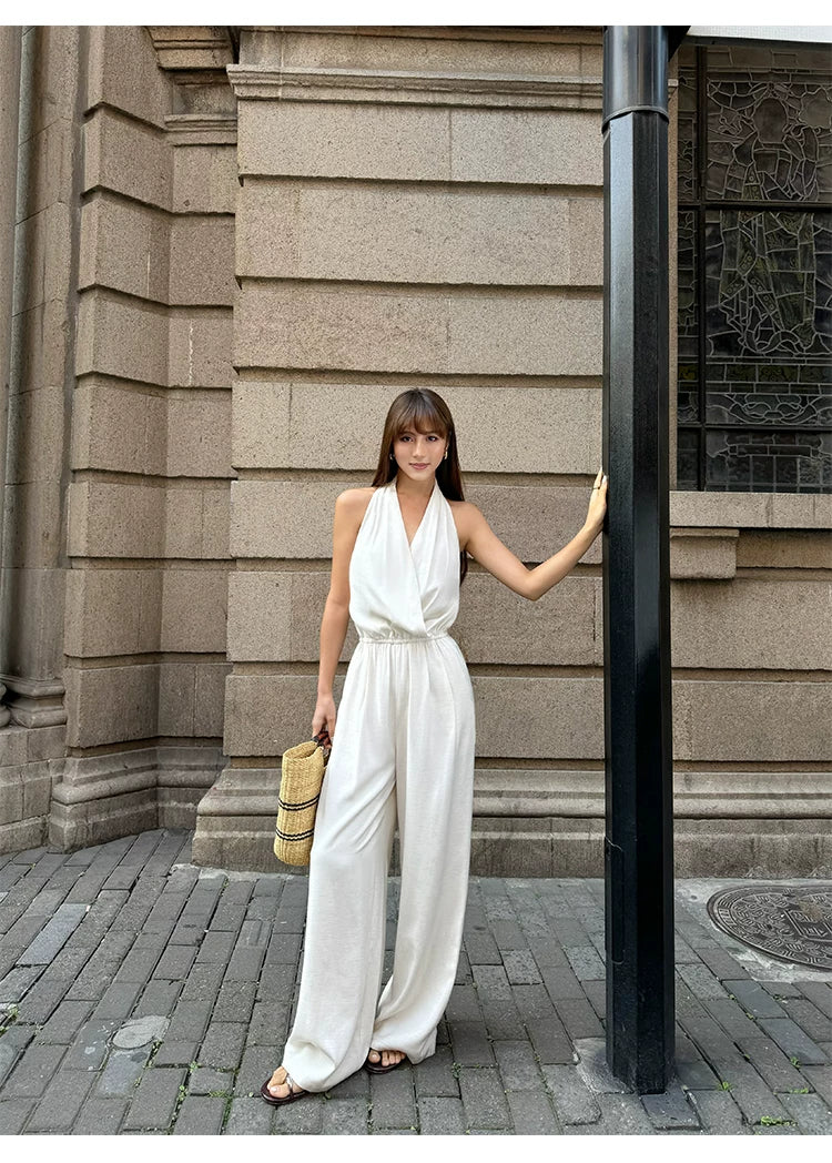 Draped Halter Wide Leg Jumpsuit