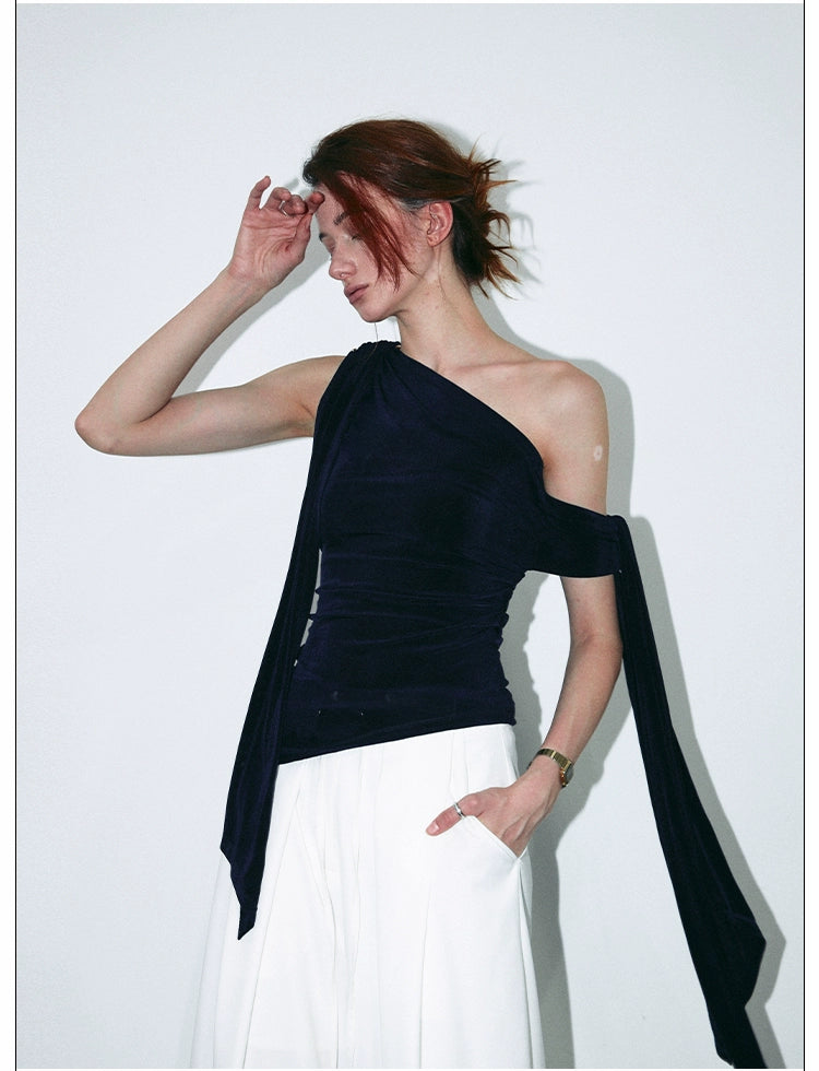 Asymmetric Draped Velvet Top