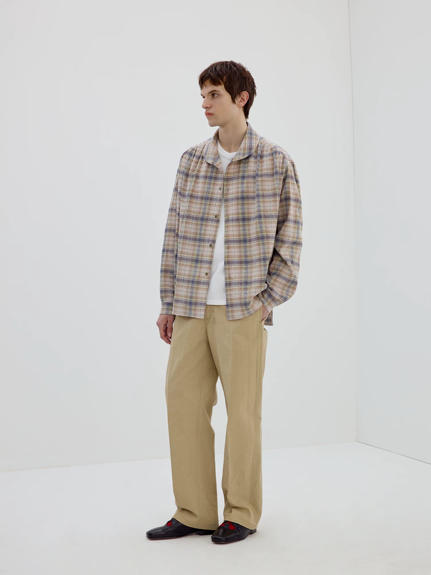 Oversized Pastel Plaid Button-Up Shirt