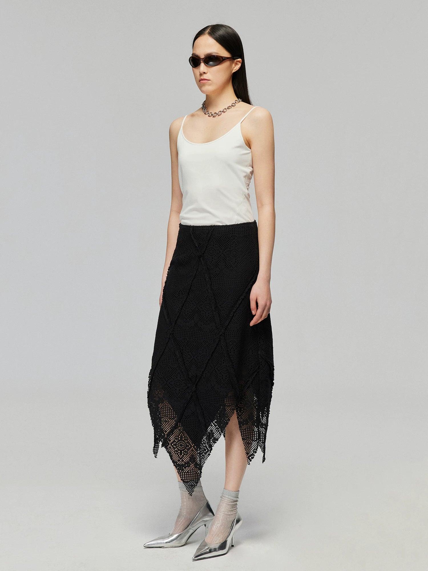 Crochet Handkerchief Hem Midi Skirt