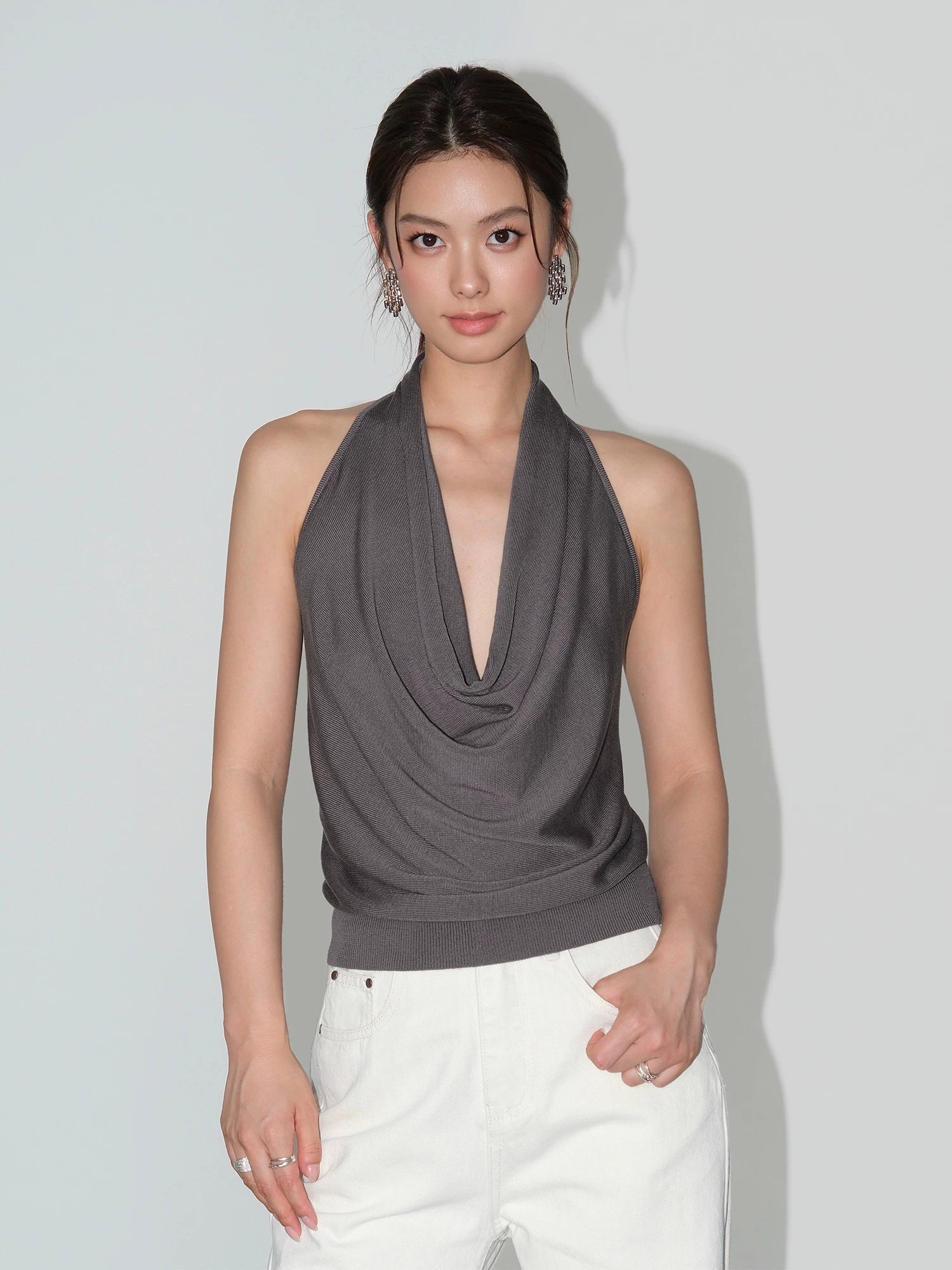 Midnight Cascade Drape Halter Top