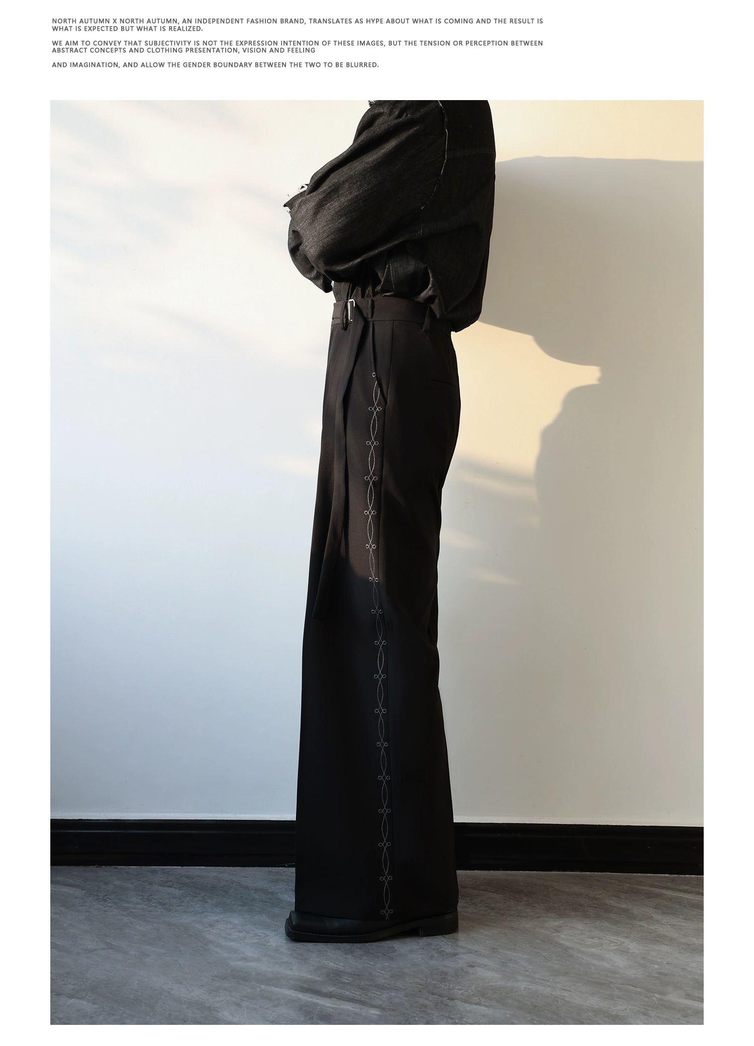 Embroidered Side Seam Wide Pants