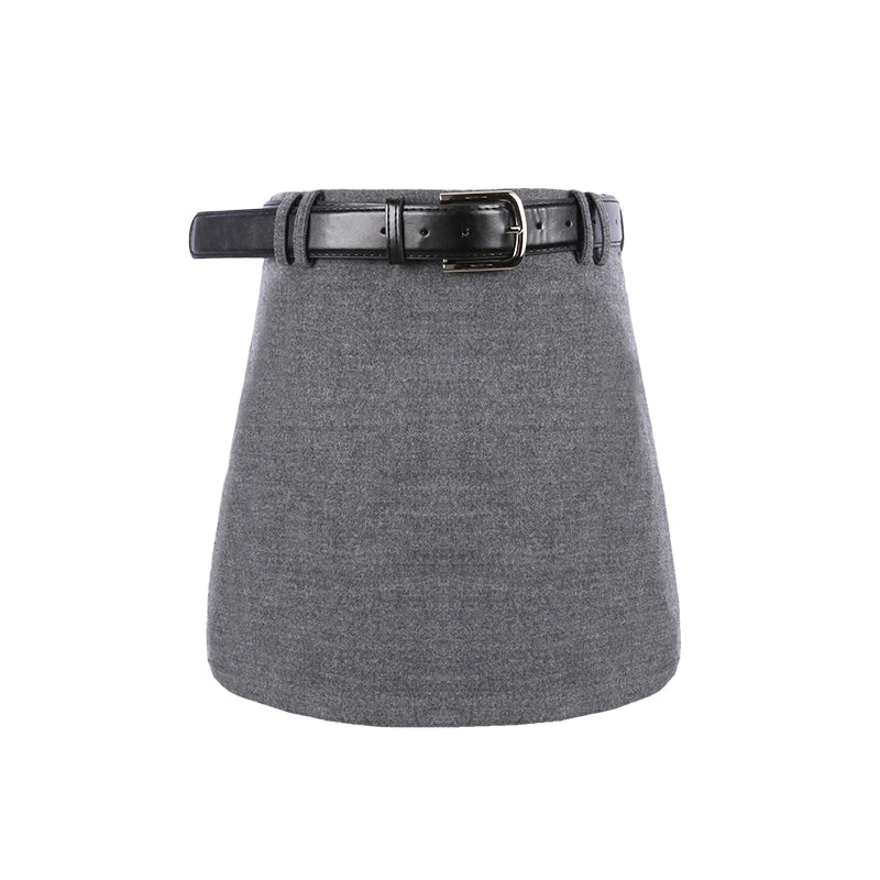 Gray A-Line Mini Skirt with Black Belt